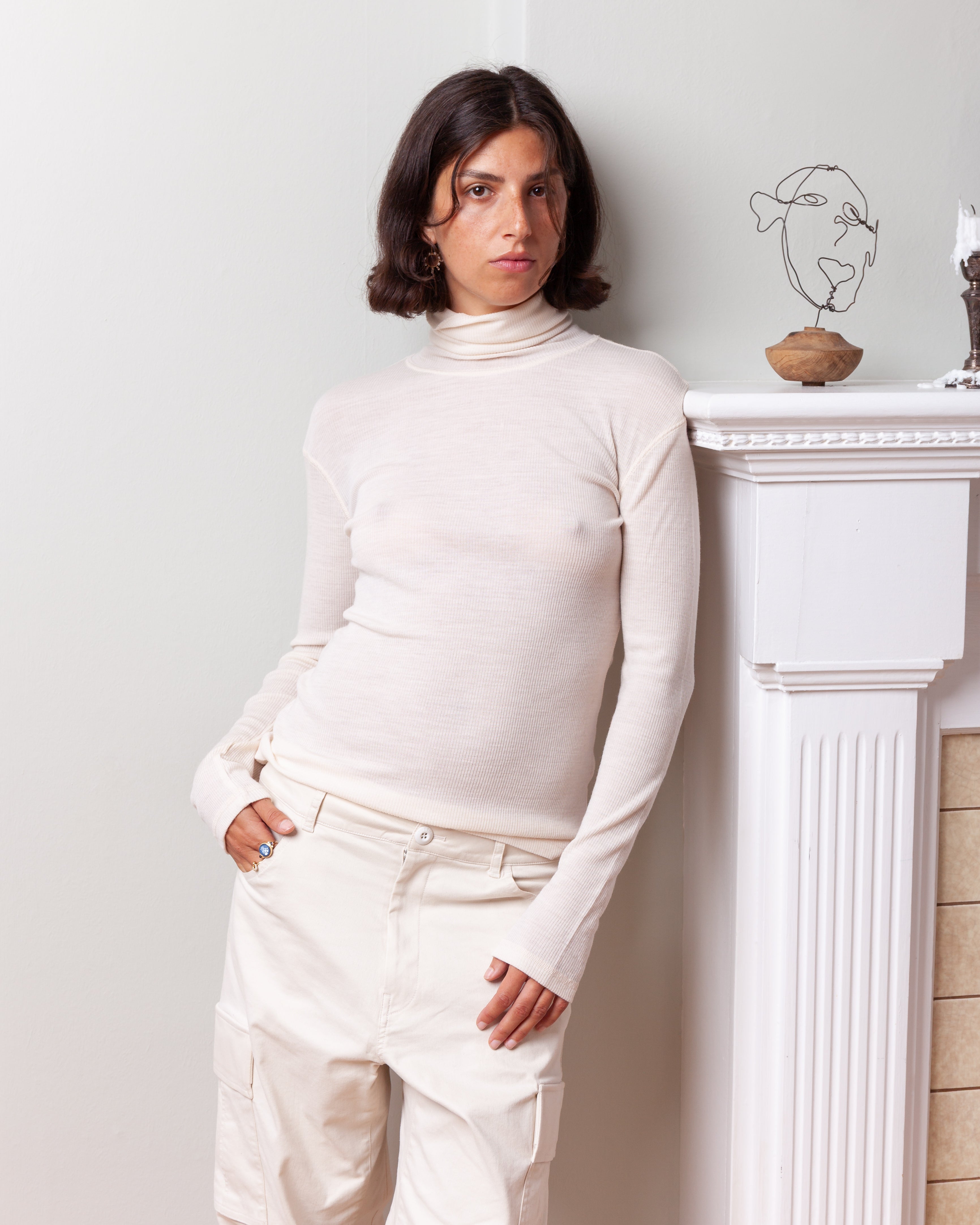 Vis A Vis-Wool Ribbed Jersey Turtleneck - Ivory-Tops-Boboli-Vancouver-Canada