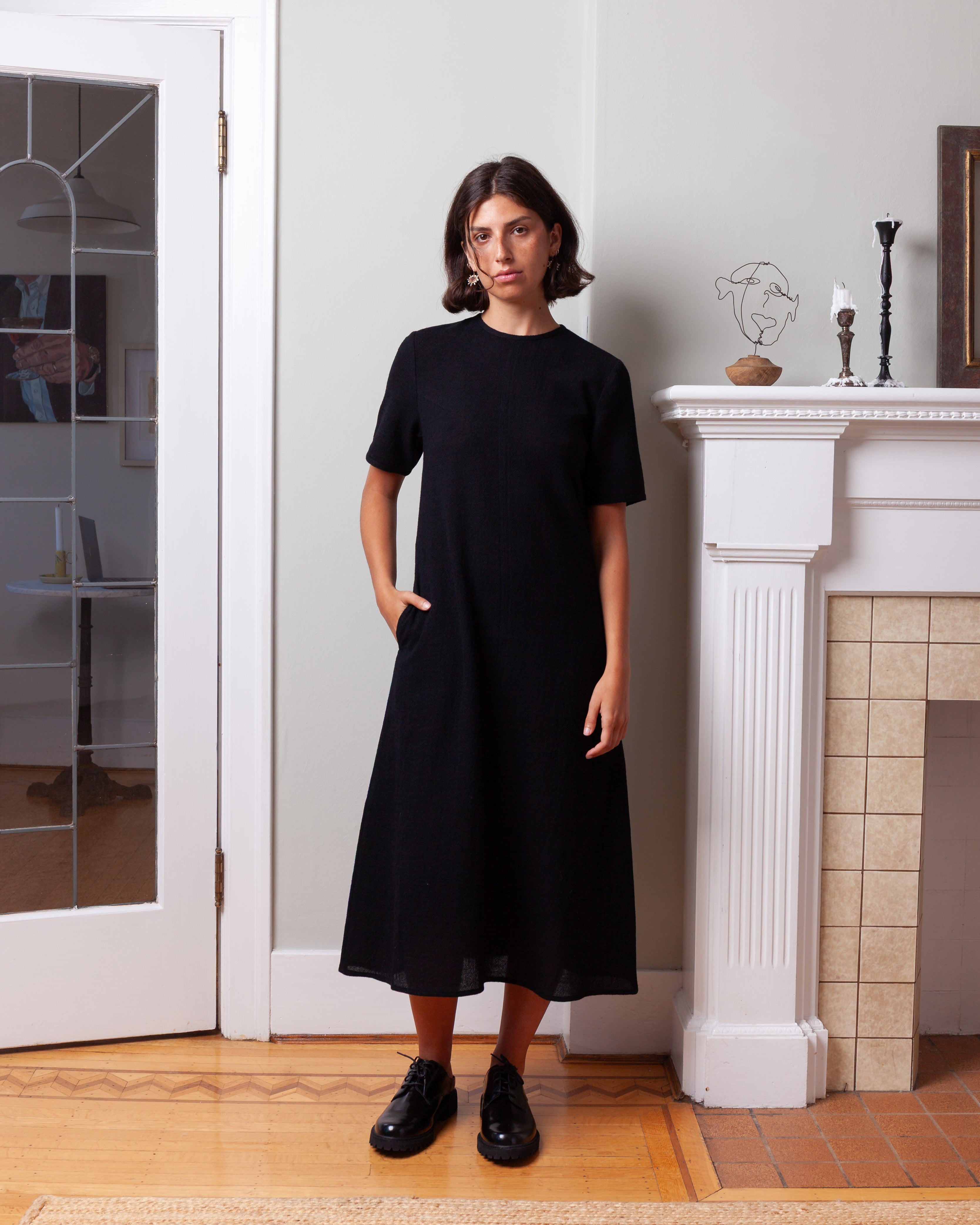 Vis A Vis-Half Sleeved Wool Dress - Black-Dresses-Boboli-Vancouver-Canada