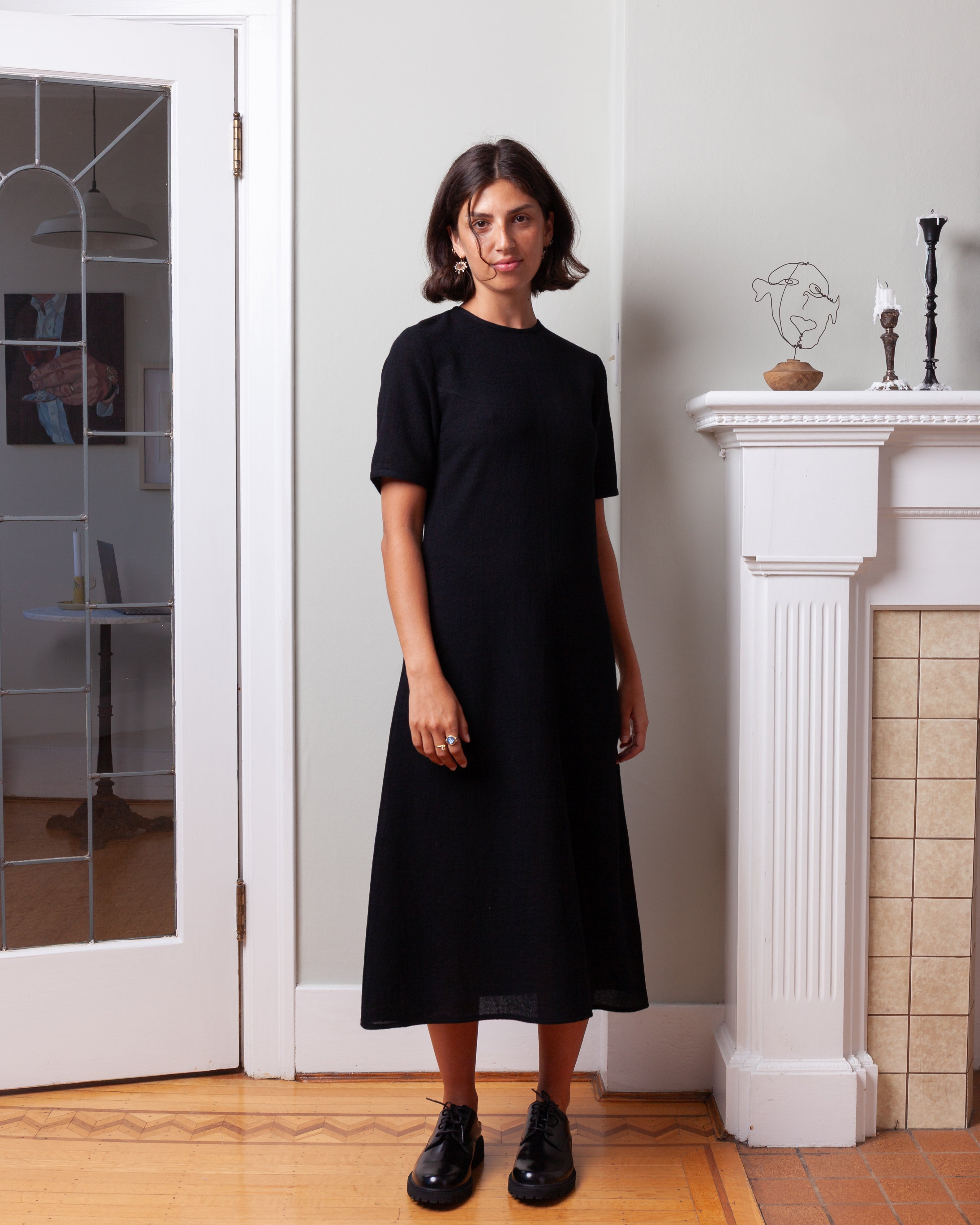 Vis A Vis-Half Sleeved Wool Dress - Black-Dresses-Boboli-Vancouver-Canada