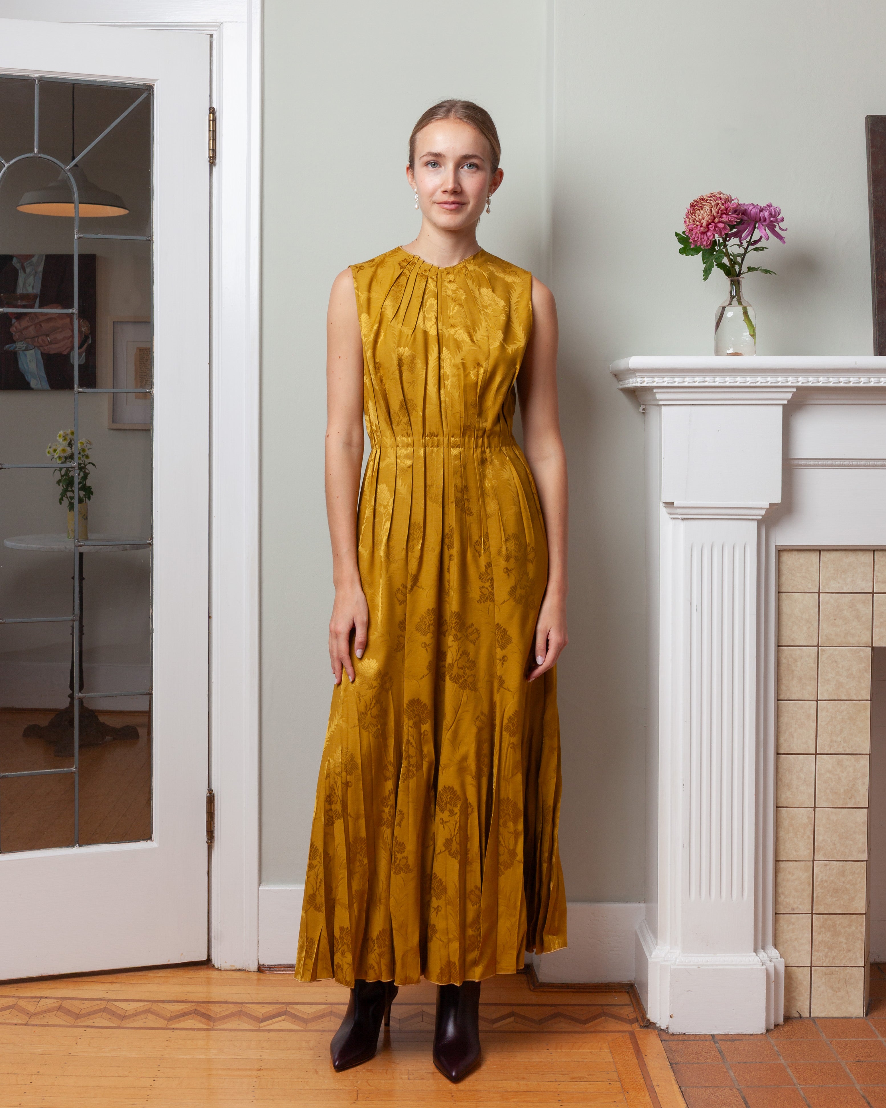 Maxi Panel Dress w/Pleating Detail - Gold