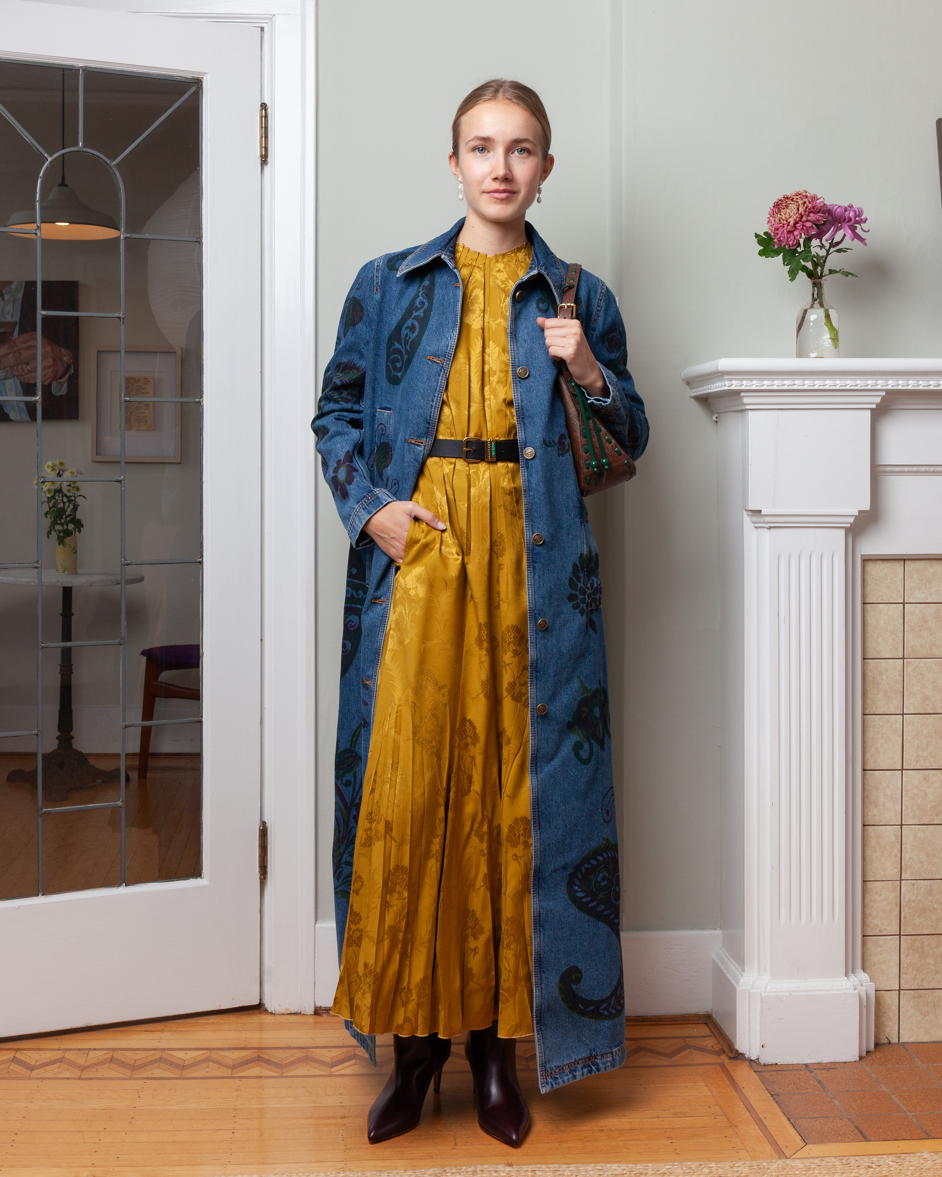 Maxi Panel Dress w/Pleating Detail - Gold