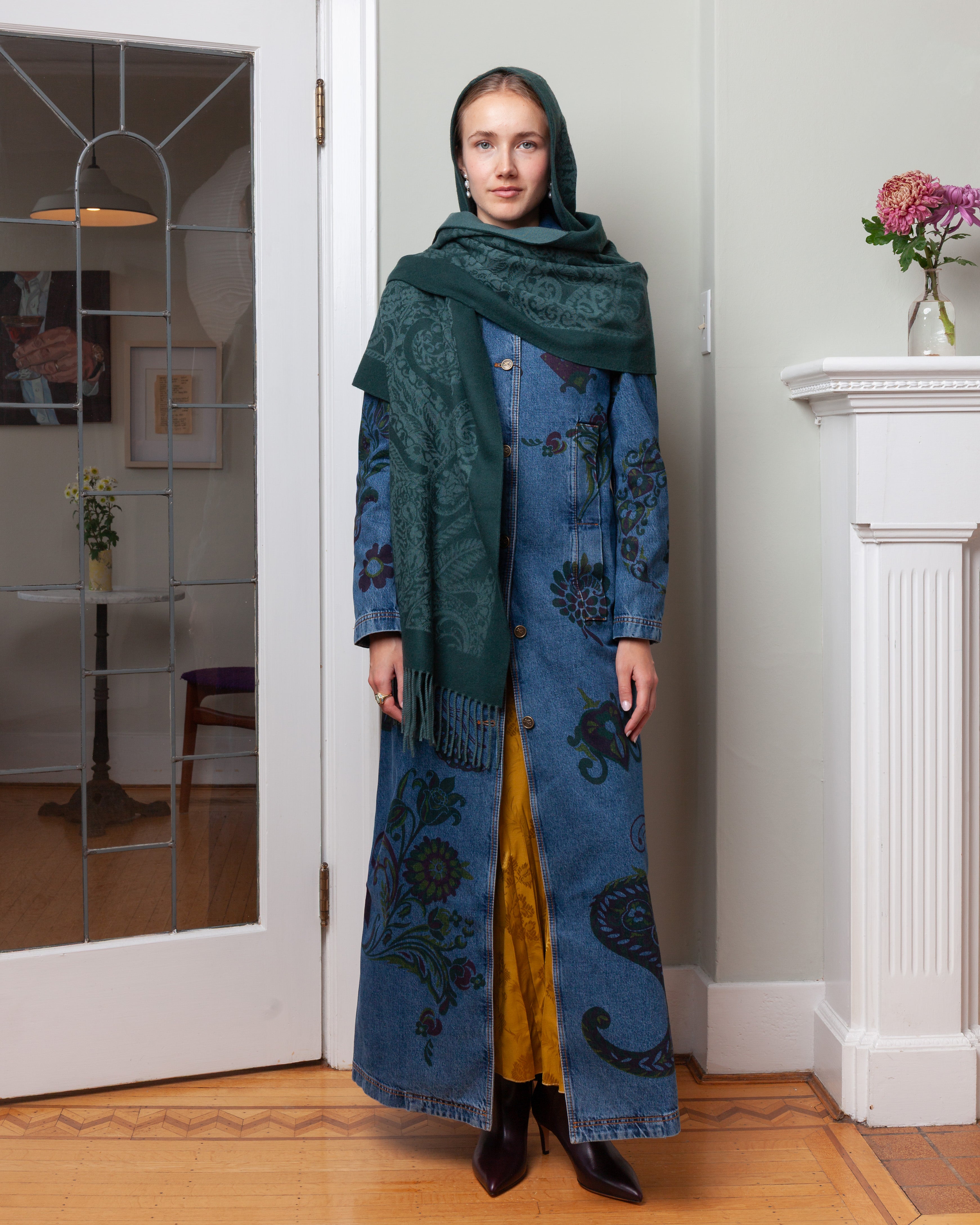 Wool Hooded Scarf - Green