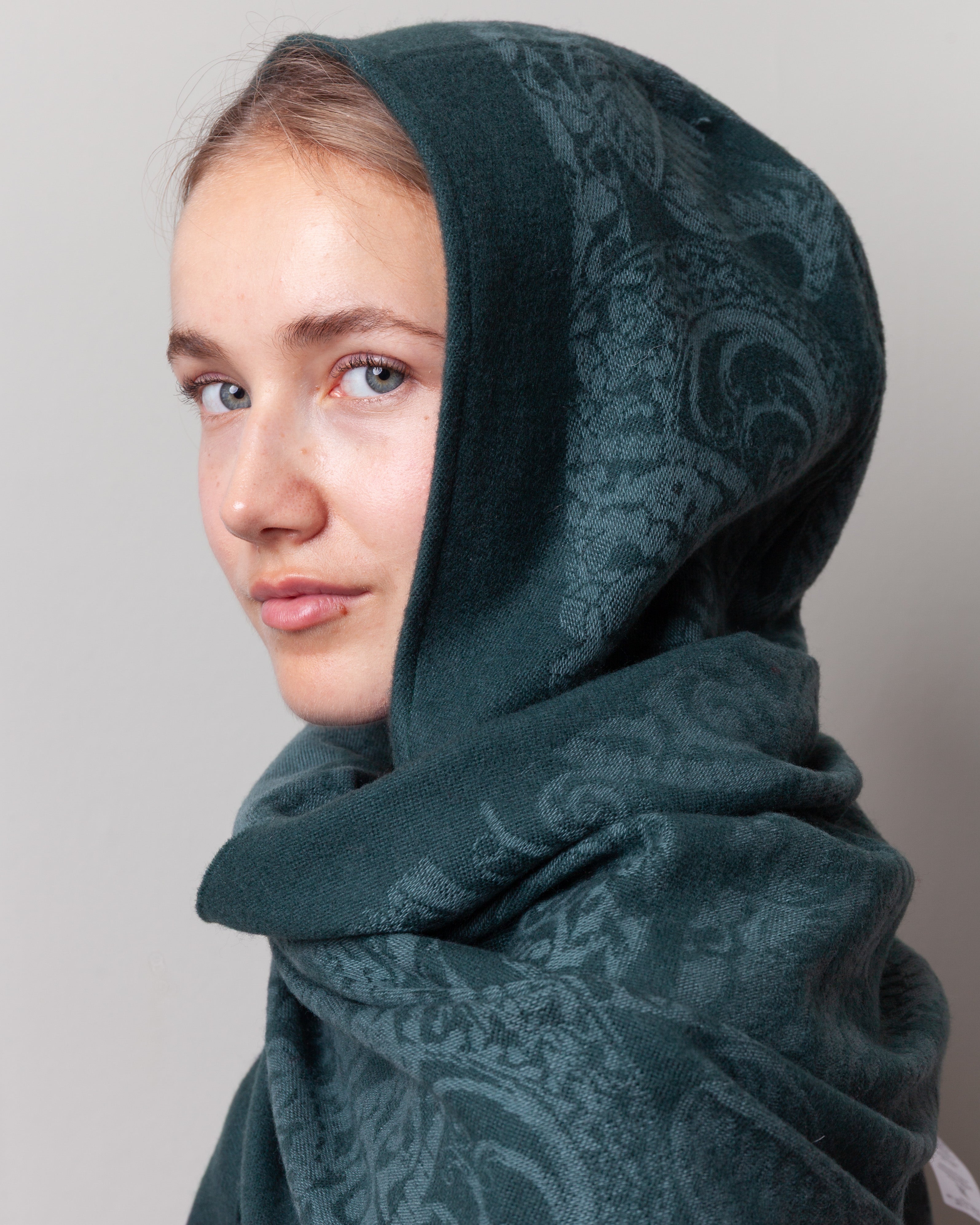 Wool Hooded Scarf - Green
