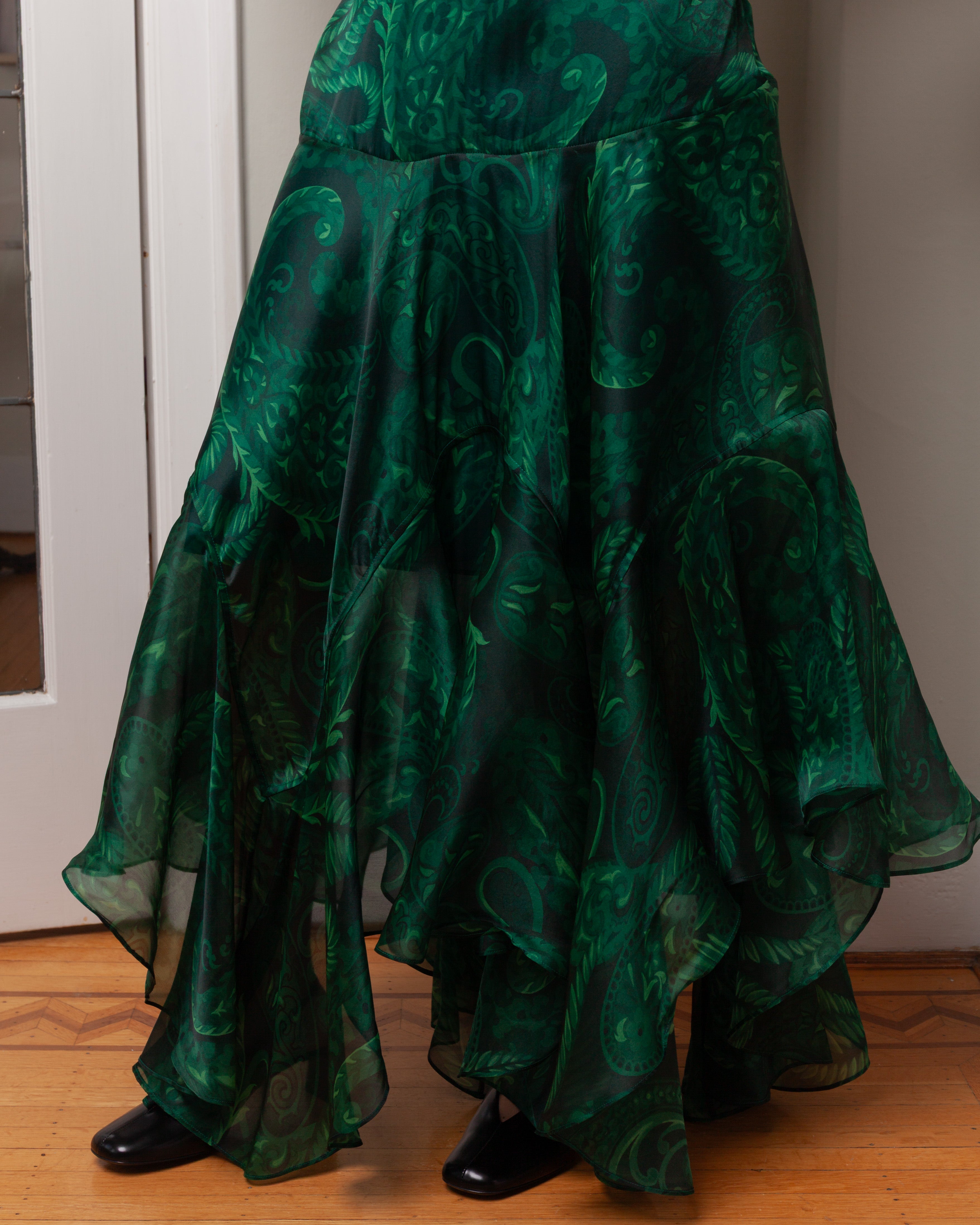 Maxi Shirt Dress w/Flounces - Dark Green