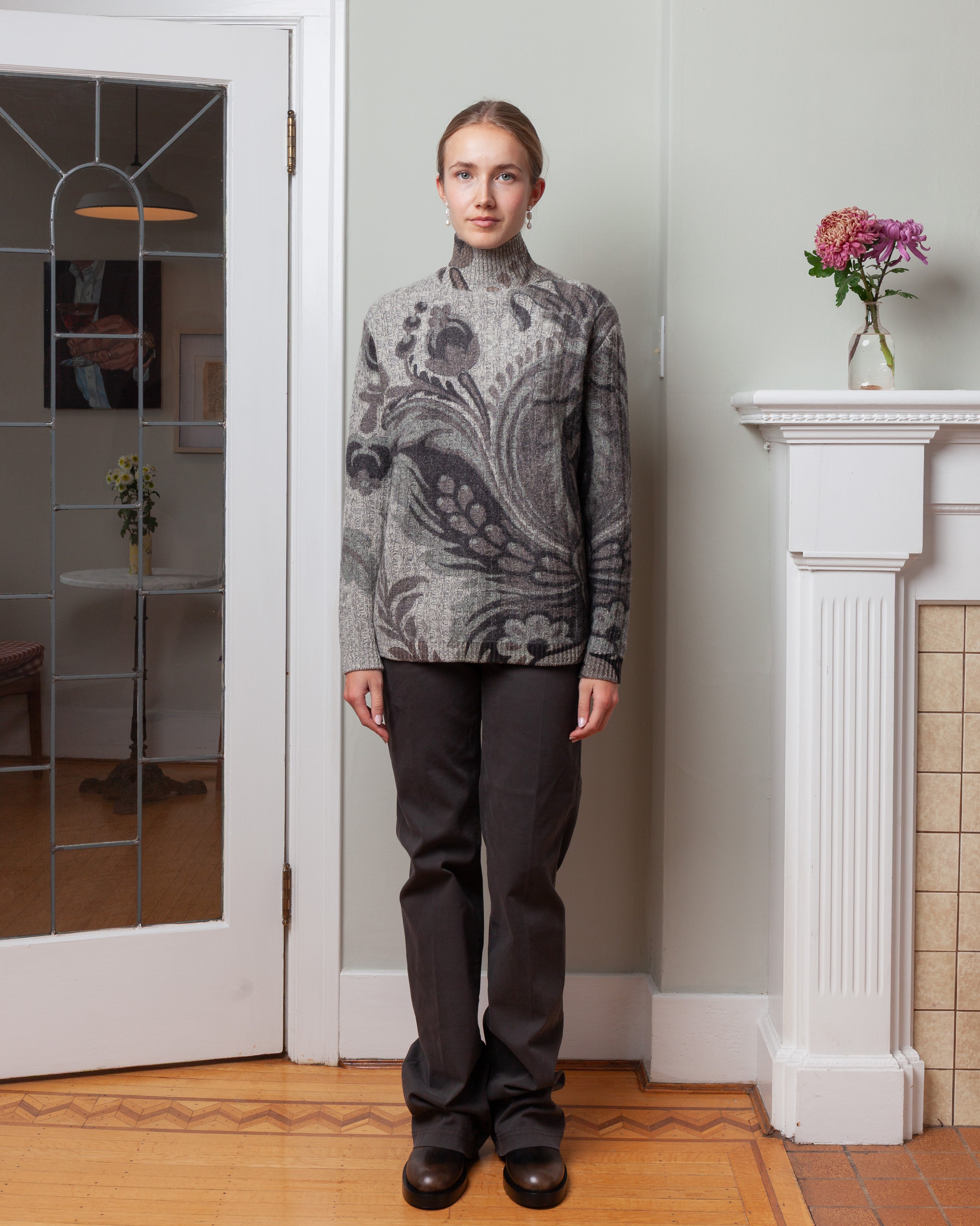 High-Neck Sweater - Grey/Brown