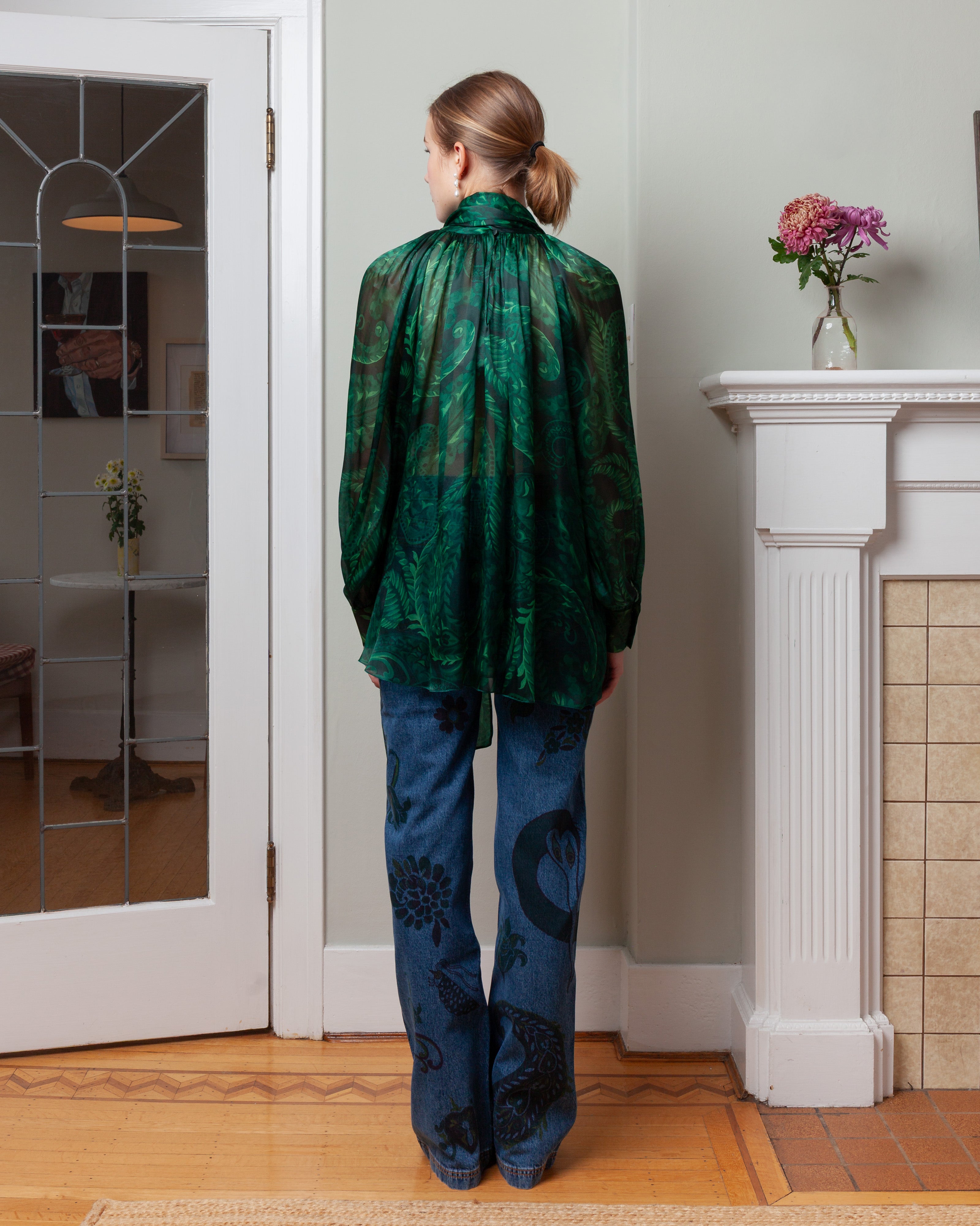 Ruched Top w/Scarf - Dark Green