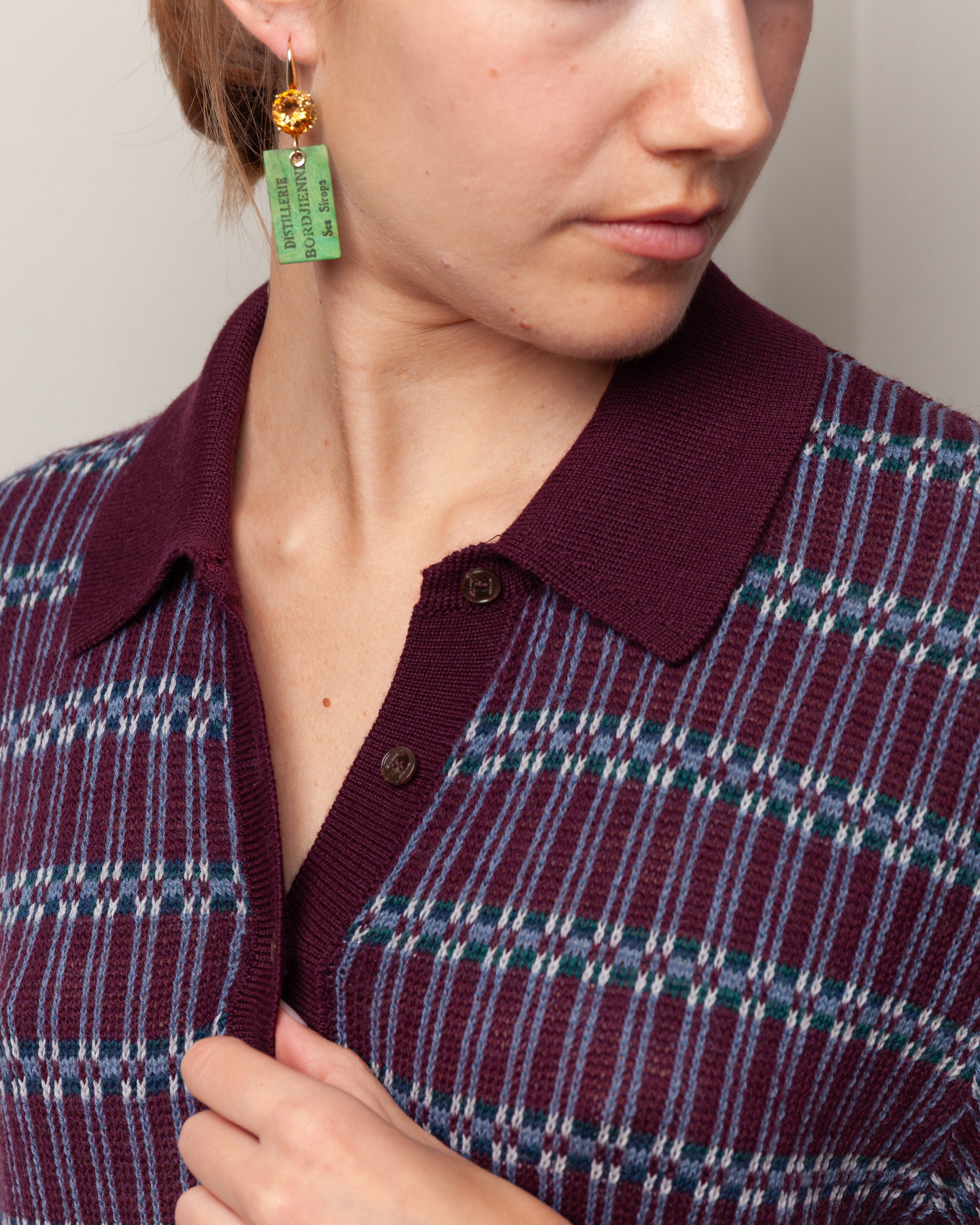 Wool Blend Jaquard Polo Shirt - Burgundy