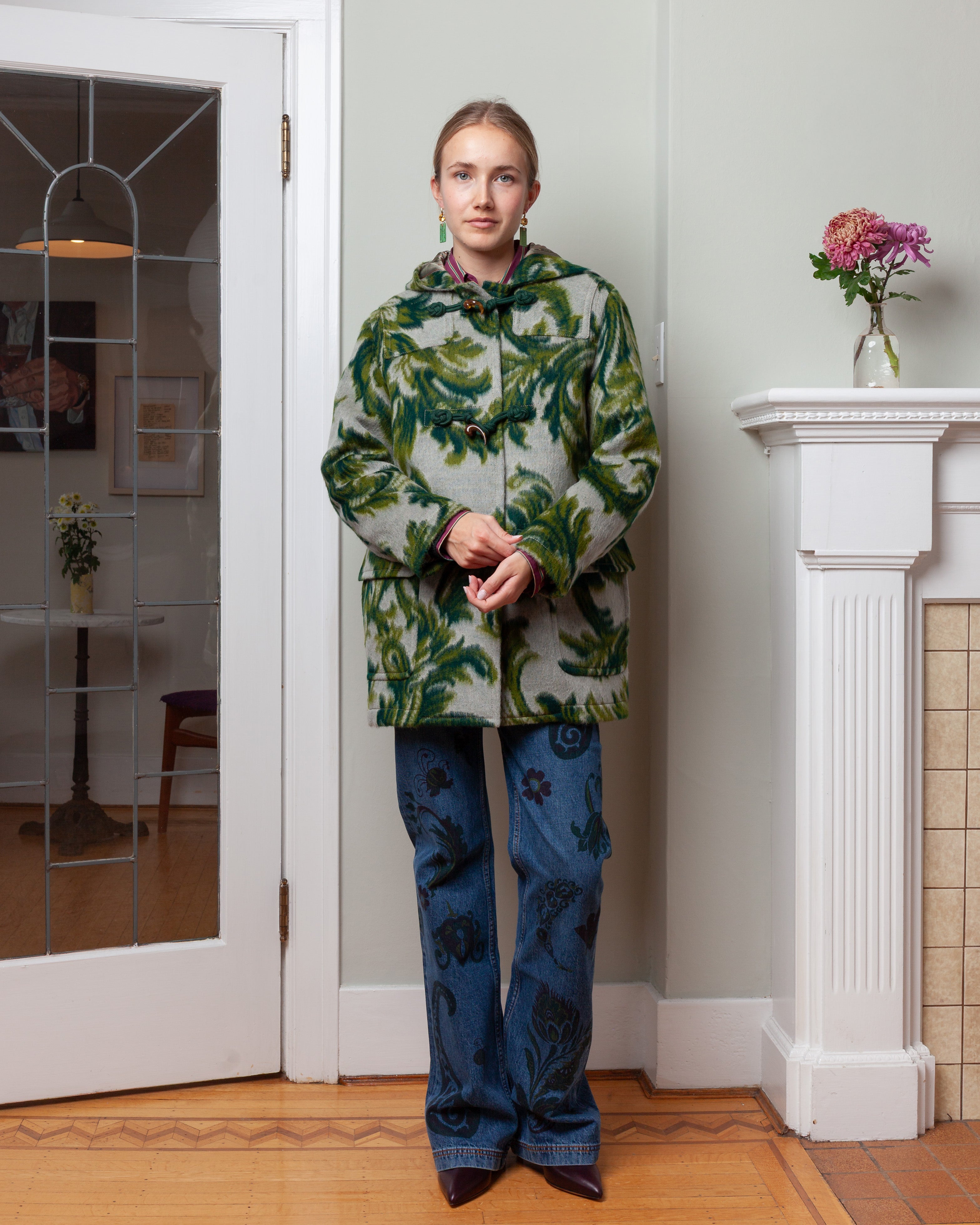 Hooded Jacket w/Fronds - Grey/Green