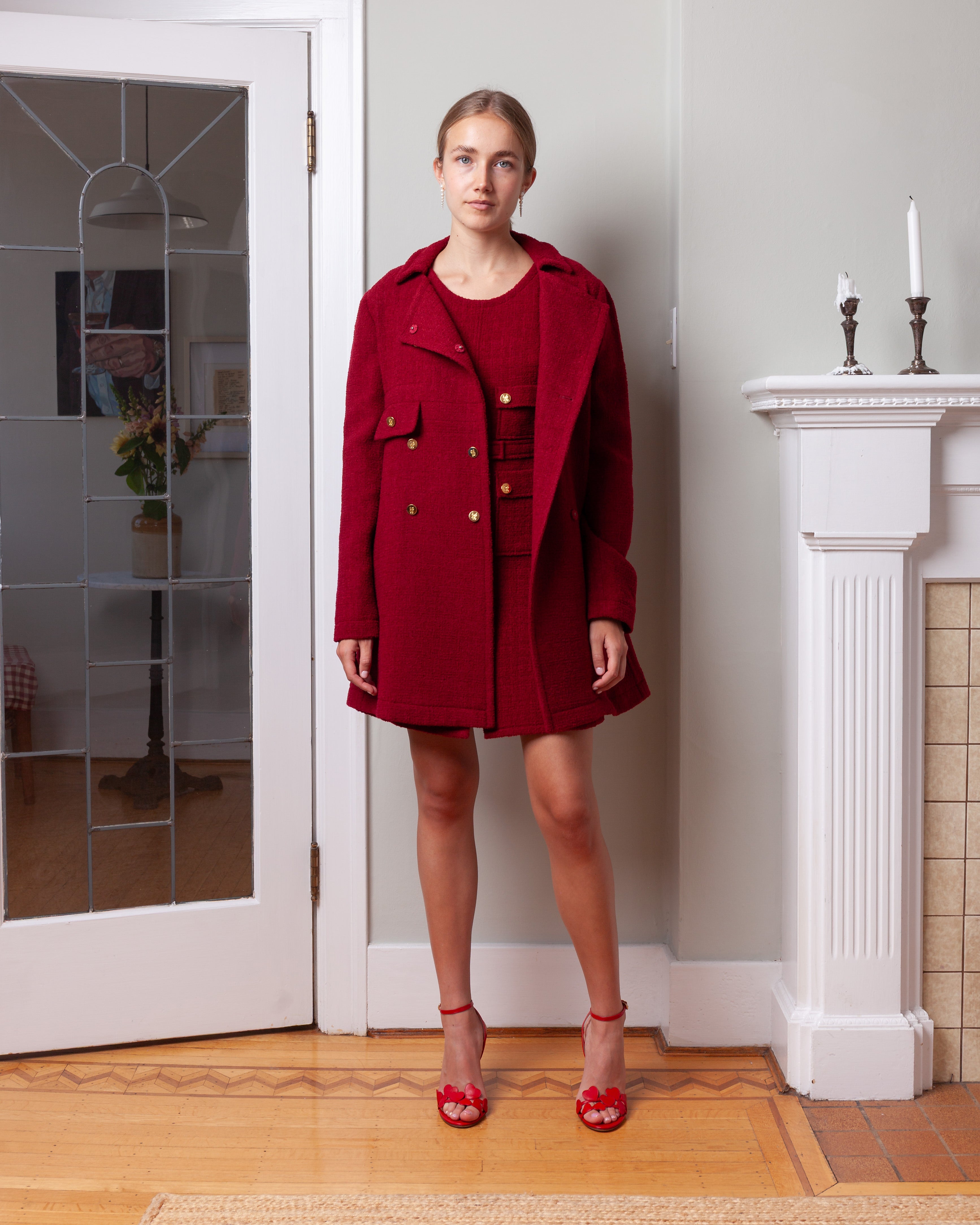 Giambattista Valli-Mid-Length Coat in Boucle - Titan Red-Coats-Boboli-Vancouver-Canada