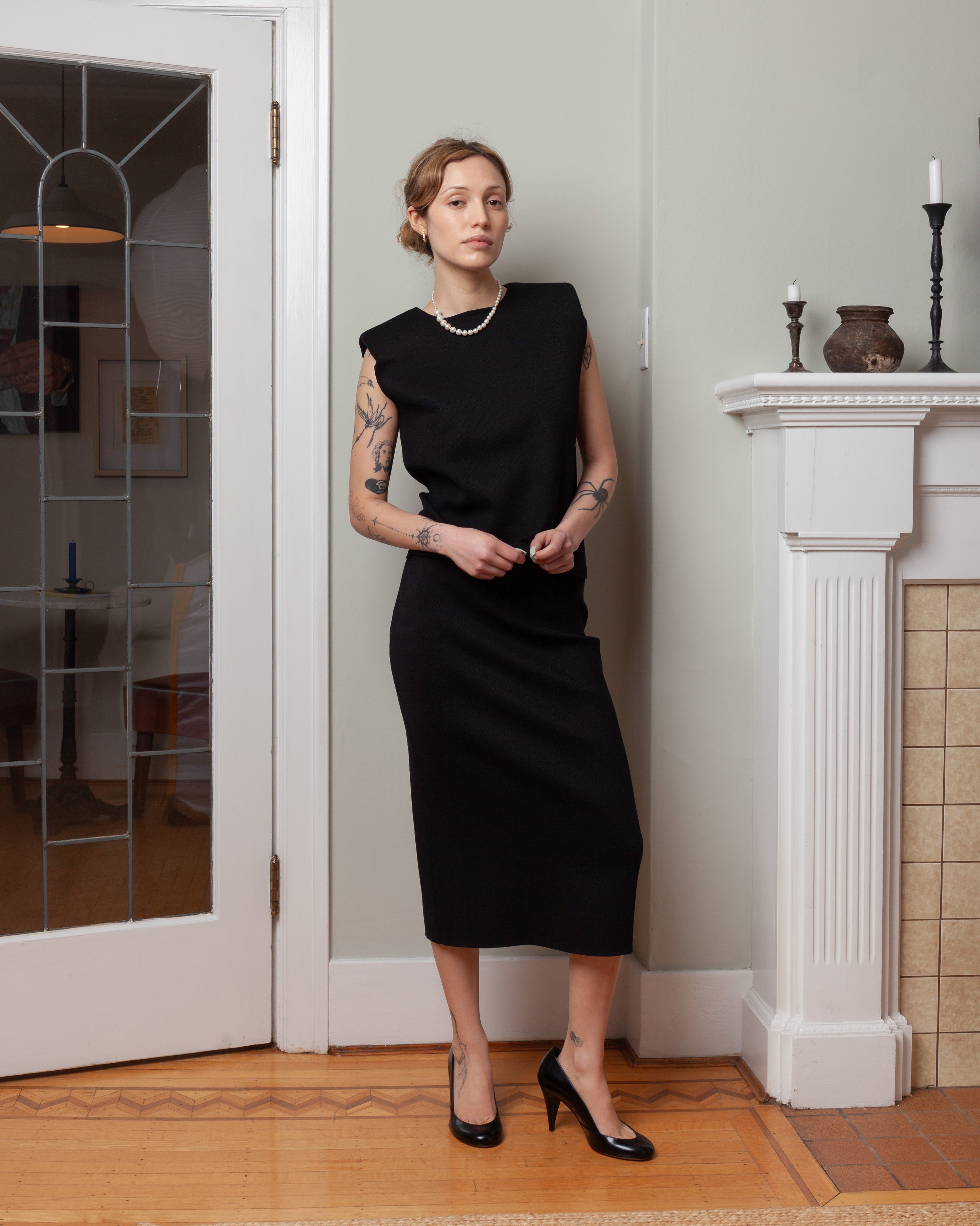 Silk Pencil Skirt - Black