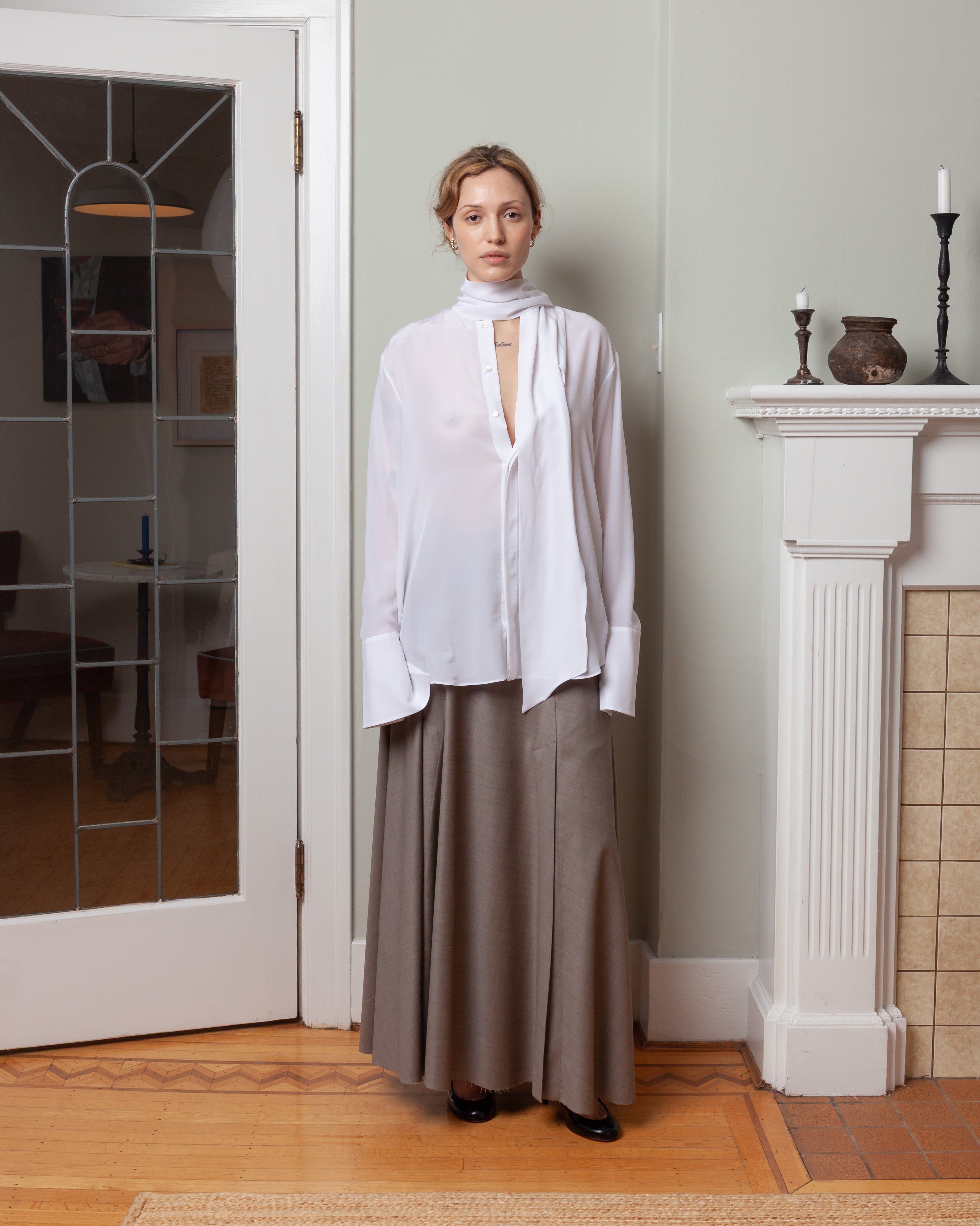 Silk Shirt w/Scarf - Off White