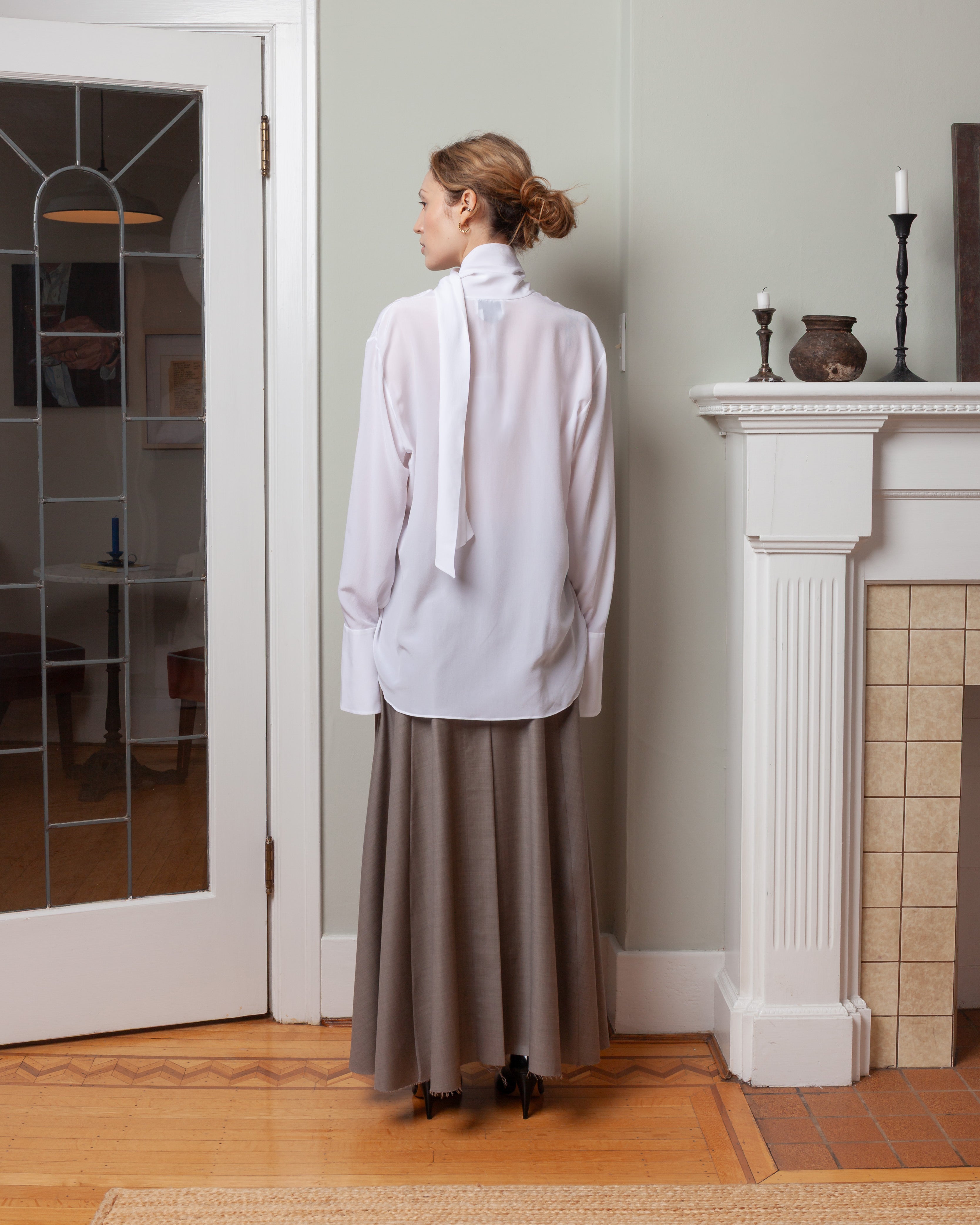 Silk Shirt w/Scarf - Off White