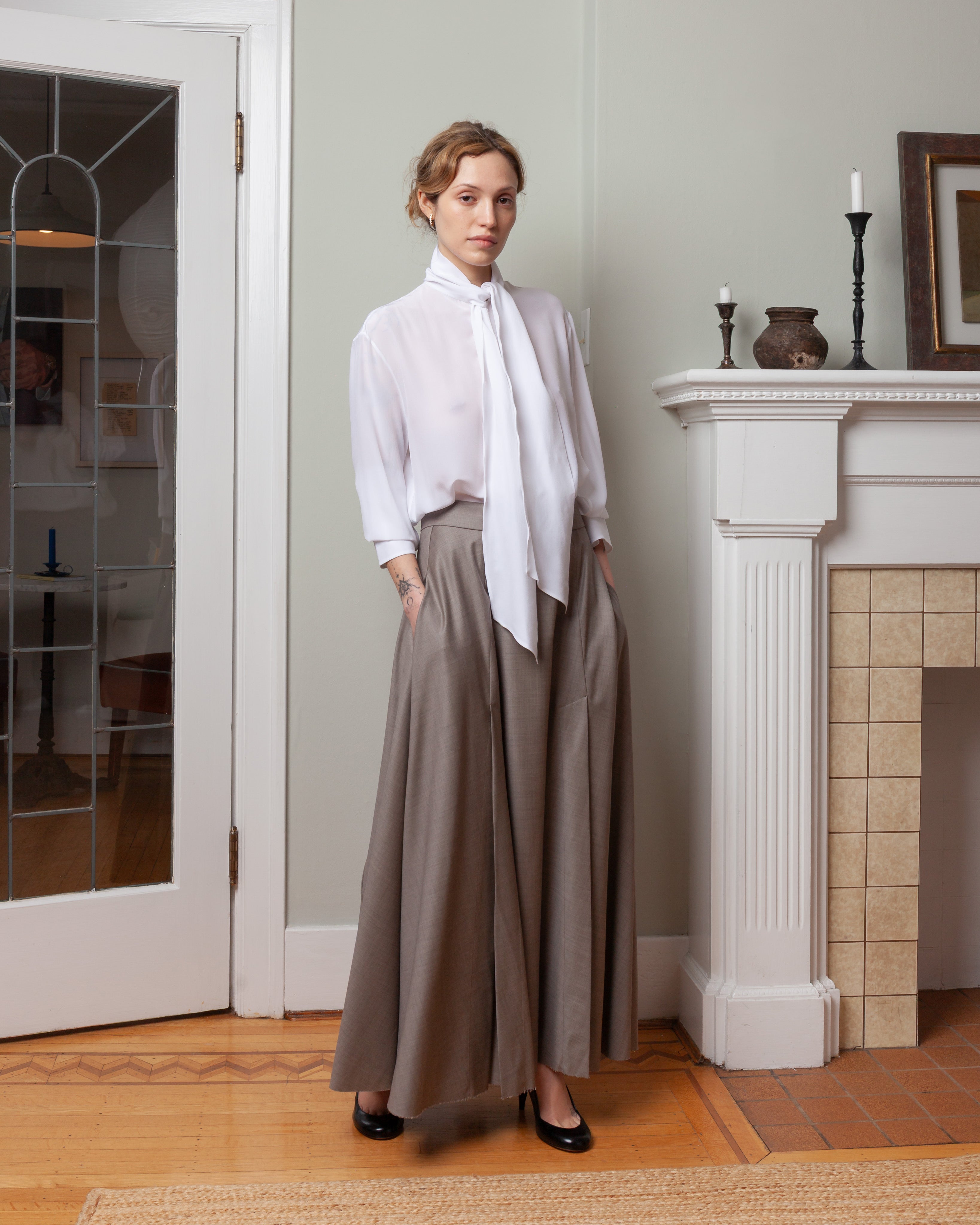 Silk Shirt w/Scarf - Off White