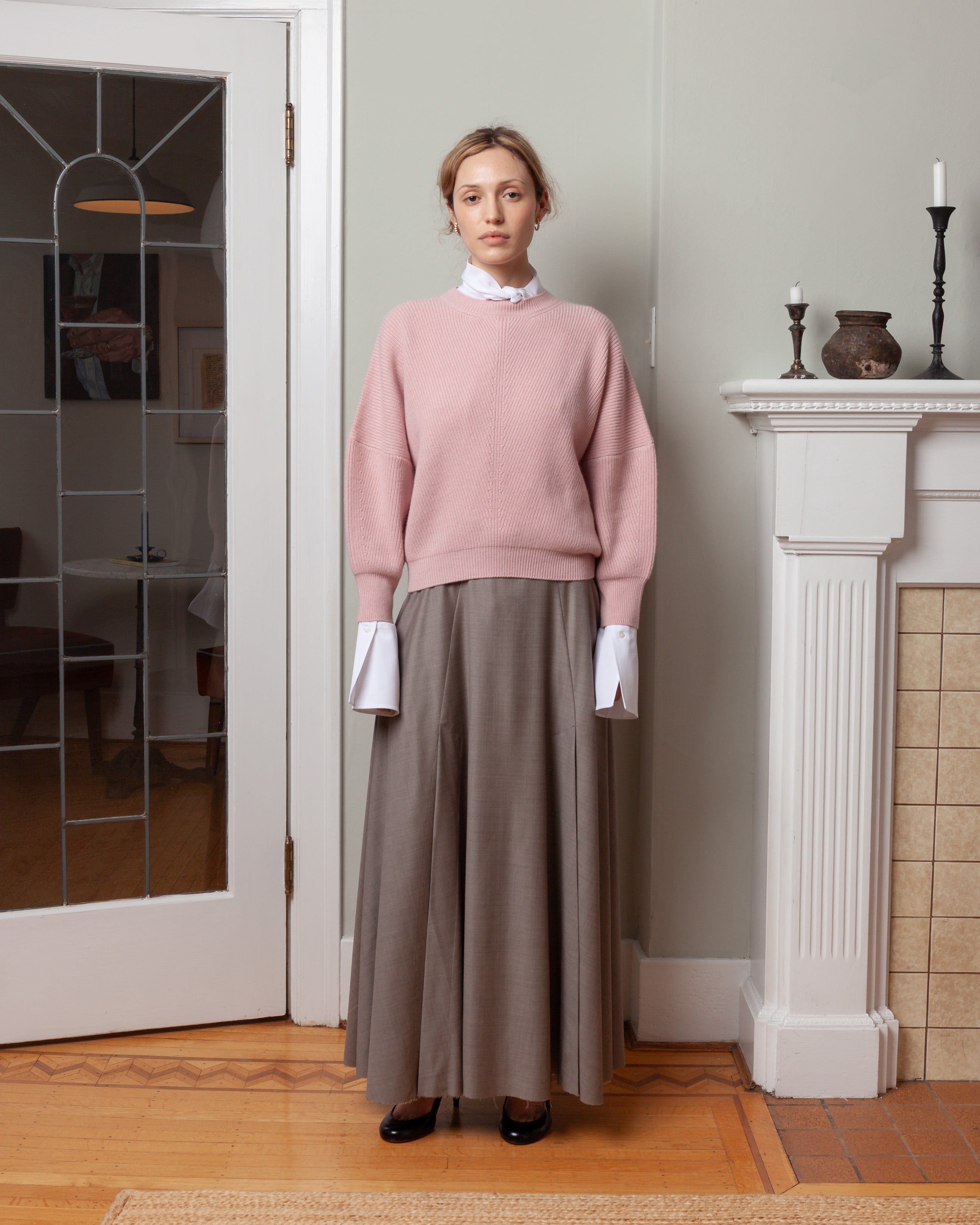 Round Neck 3/4 Batwing Sweater - Vintage Pink