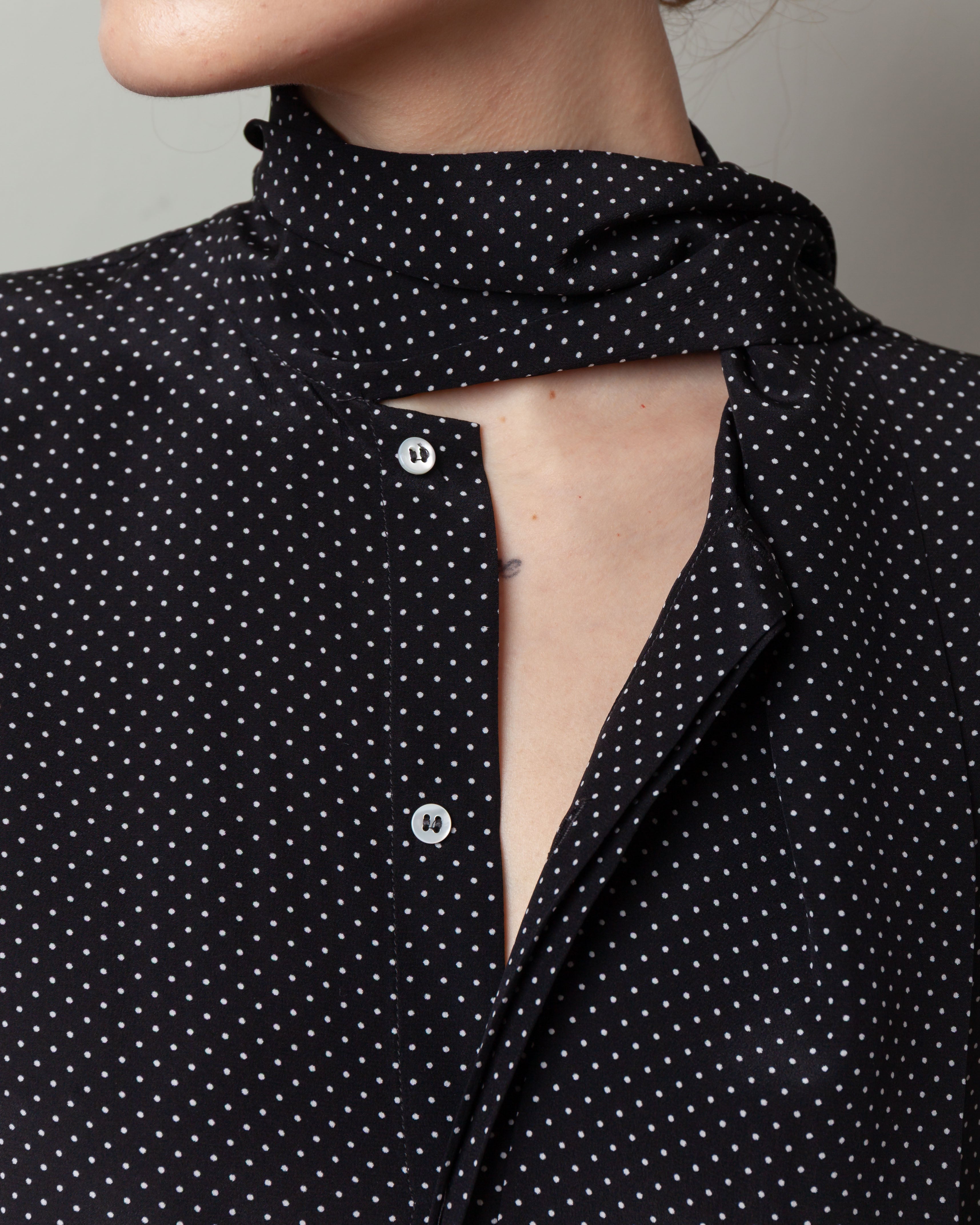 Silk Shirt w/Scarf - Micro Pois