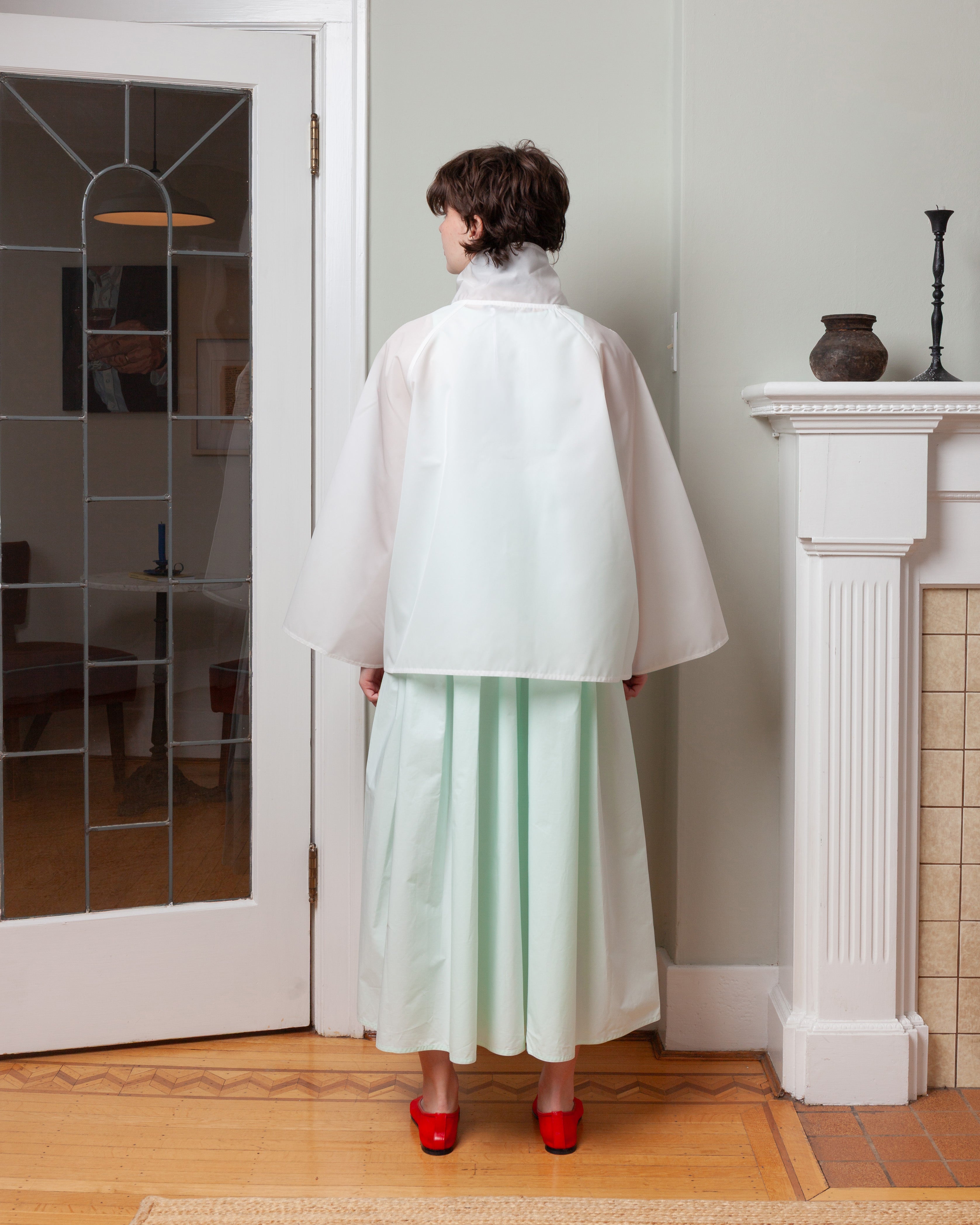 Stand Collar Short Jacket W Patch Pockets - Porcelain