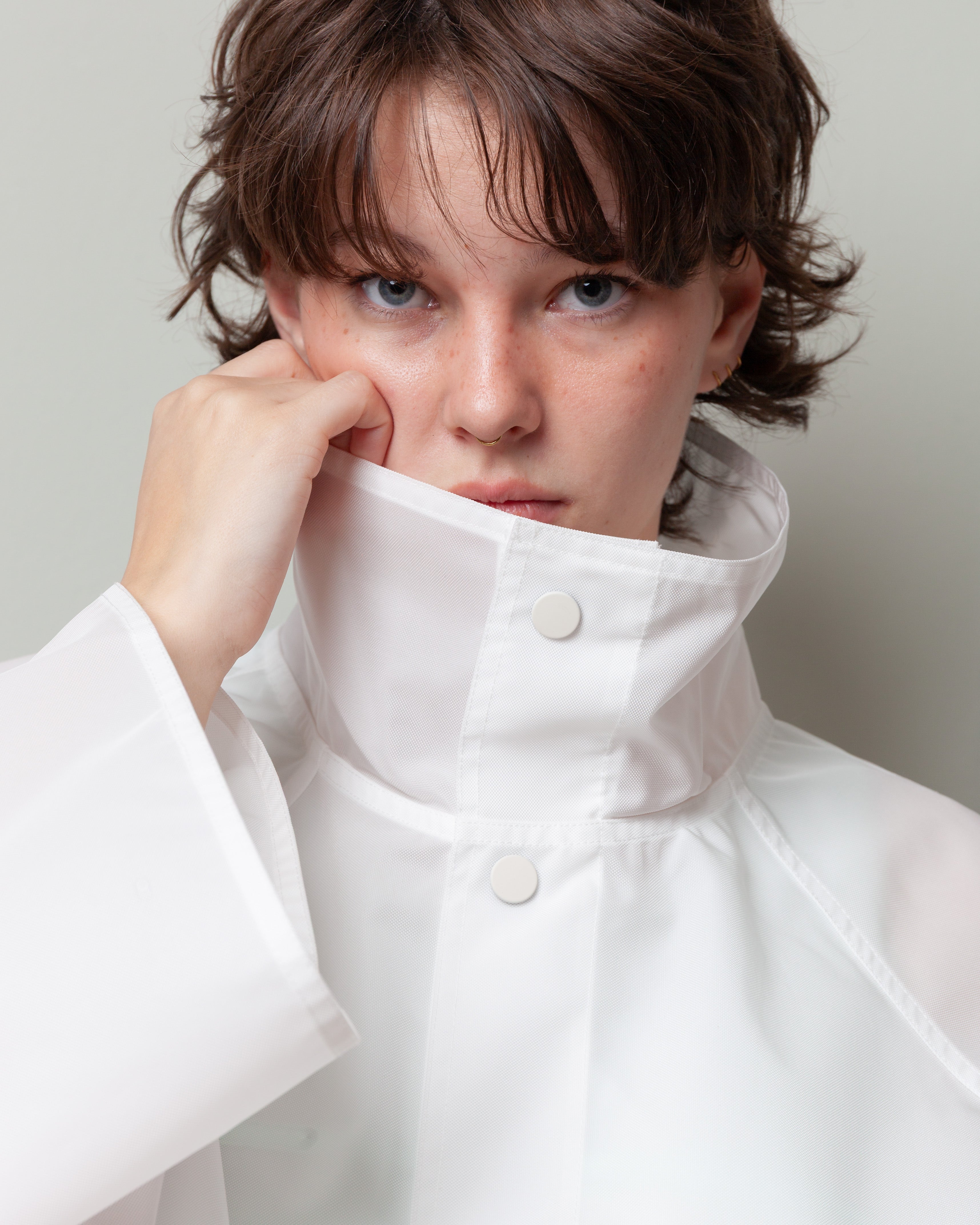 Stand Collar Short Jacket W Patch Pockets - Porcelain