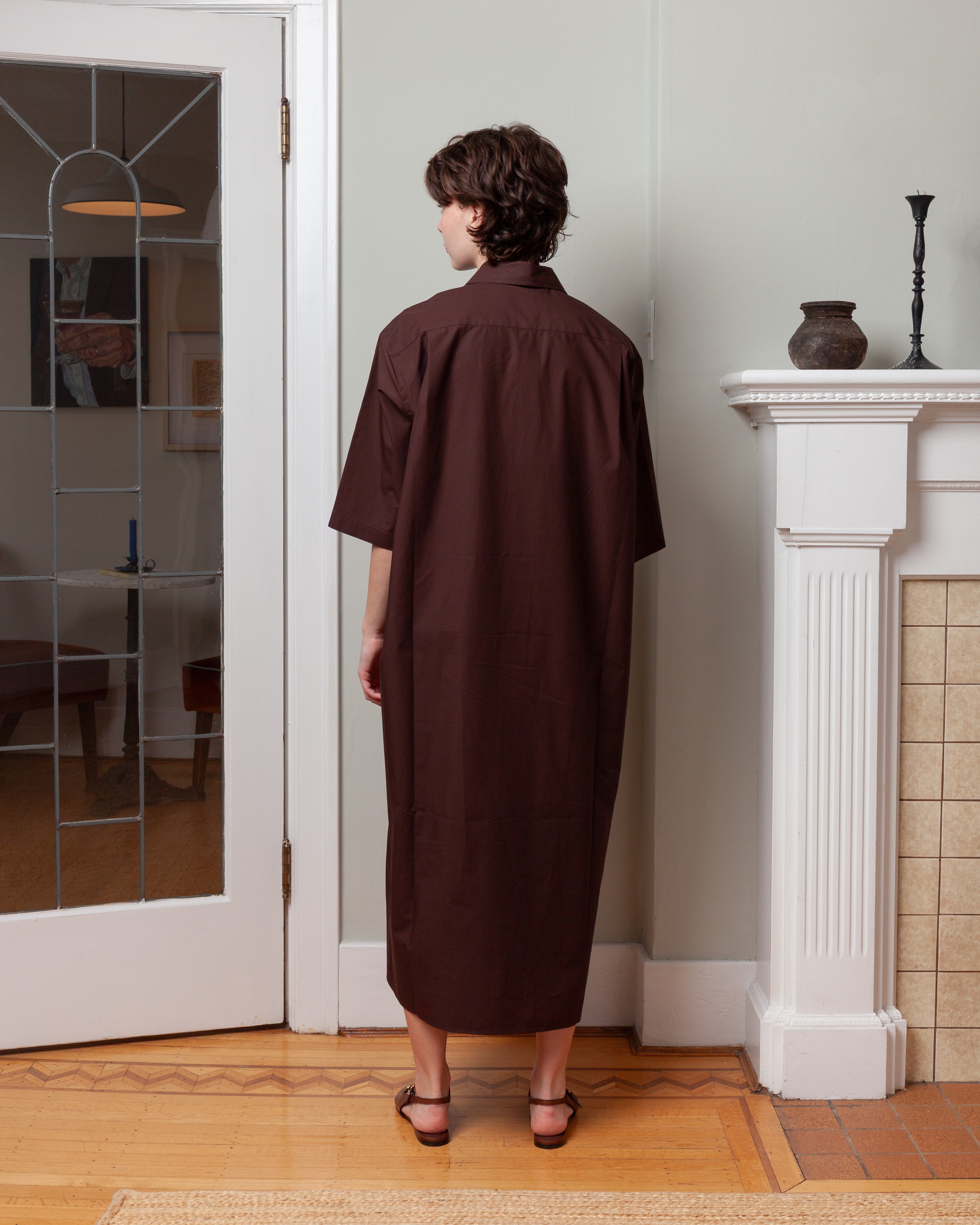 Short Sleeve Shirt Dress With Pockets - Cacao