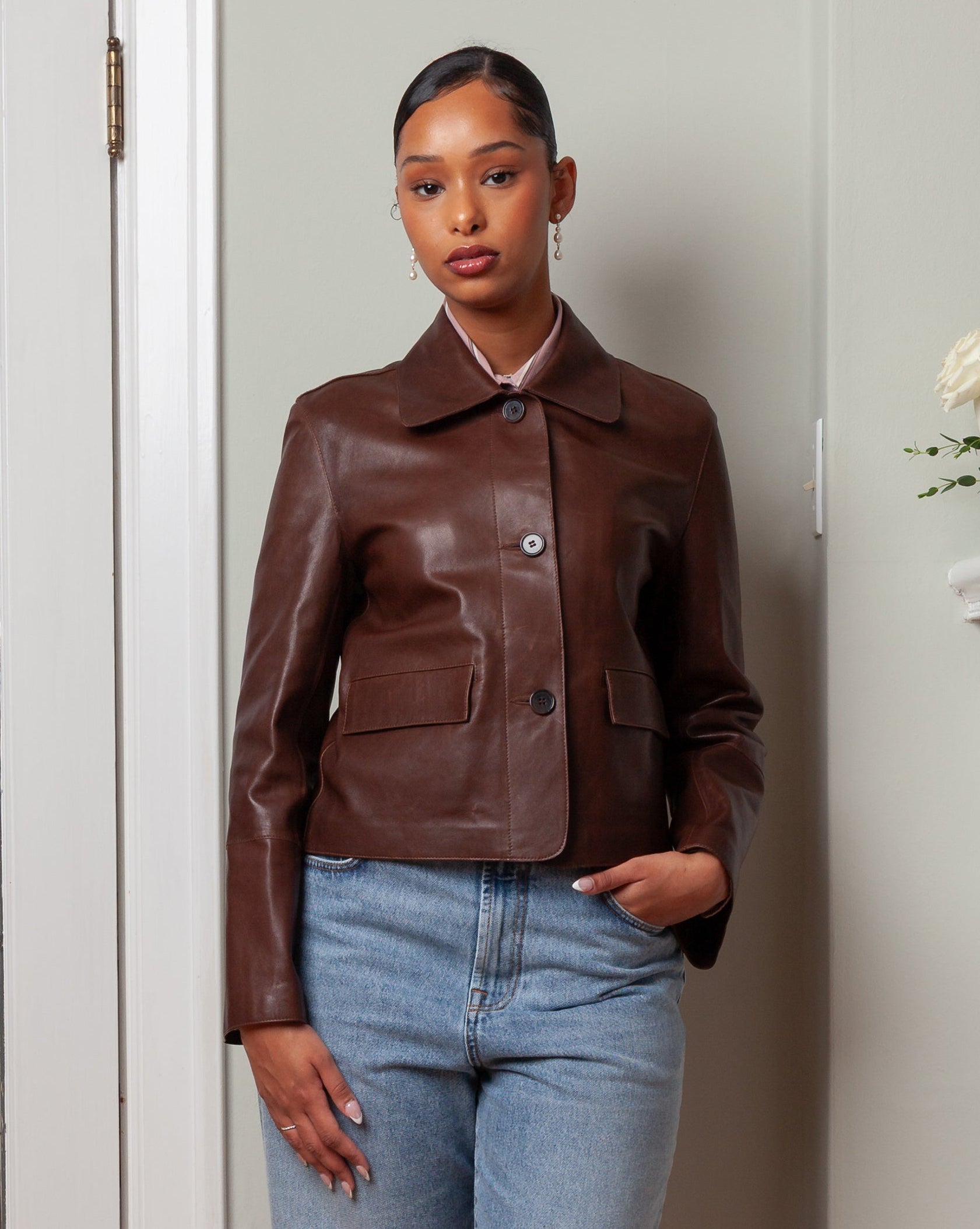 Arma-Fem Vintage Leather Jacket - Mud Brown-Jackets-Boboli-Vancouver-Canada