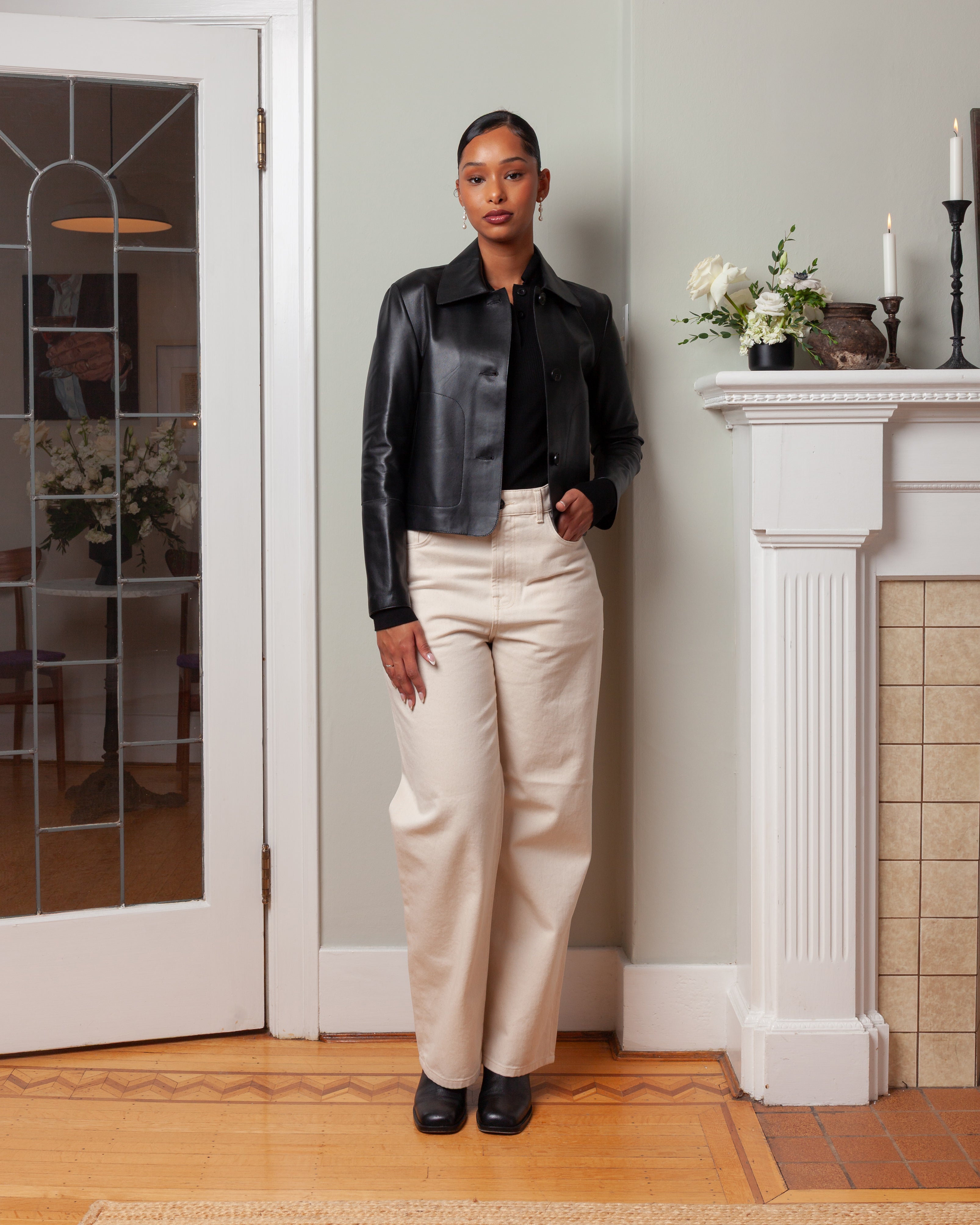 Arma-Nos Emy Lamb Leather Jacket - Black-Jackets-Boboli-Vancouver-Canada