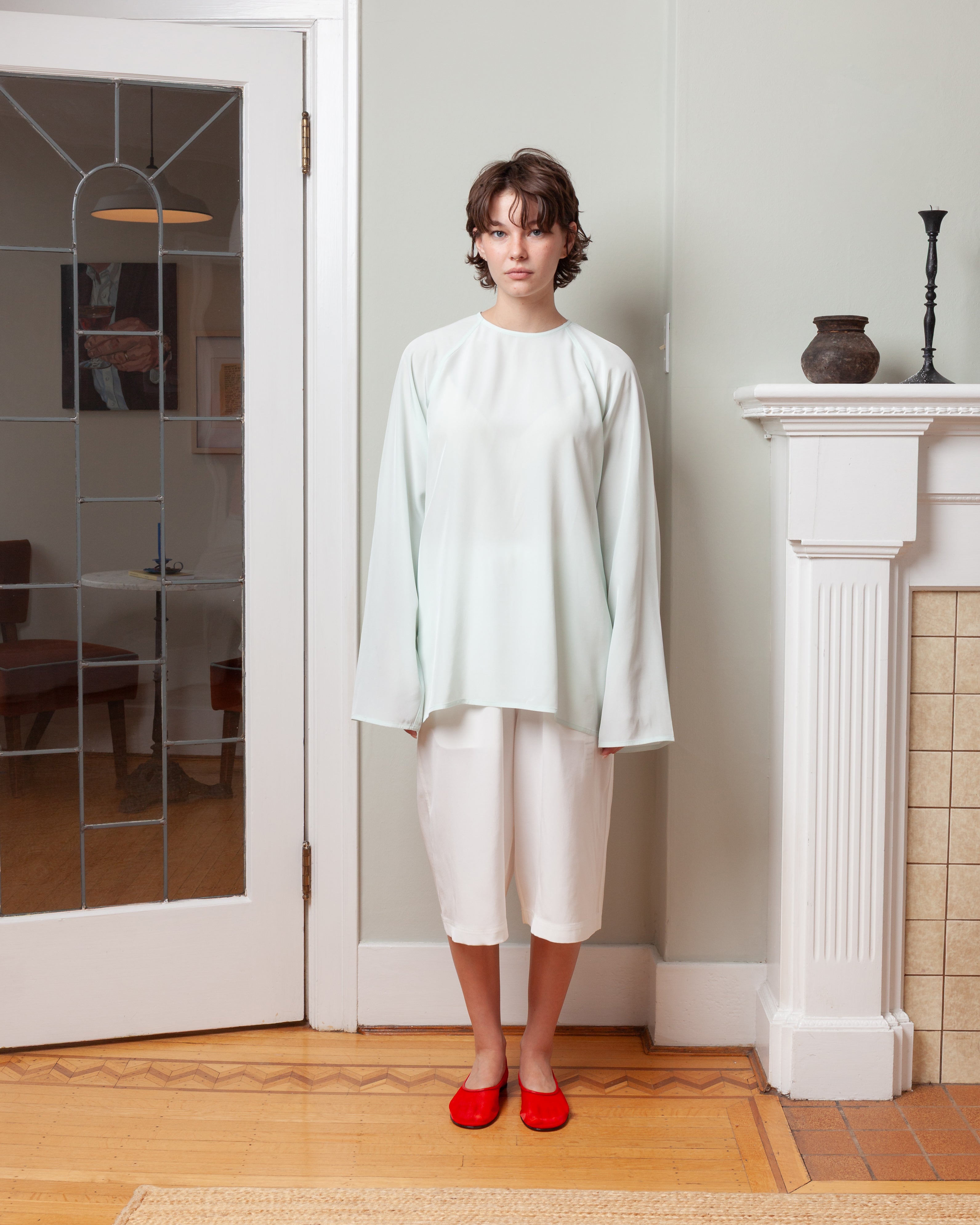 Elastic Waist Silk Long Short - Off-White