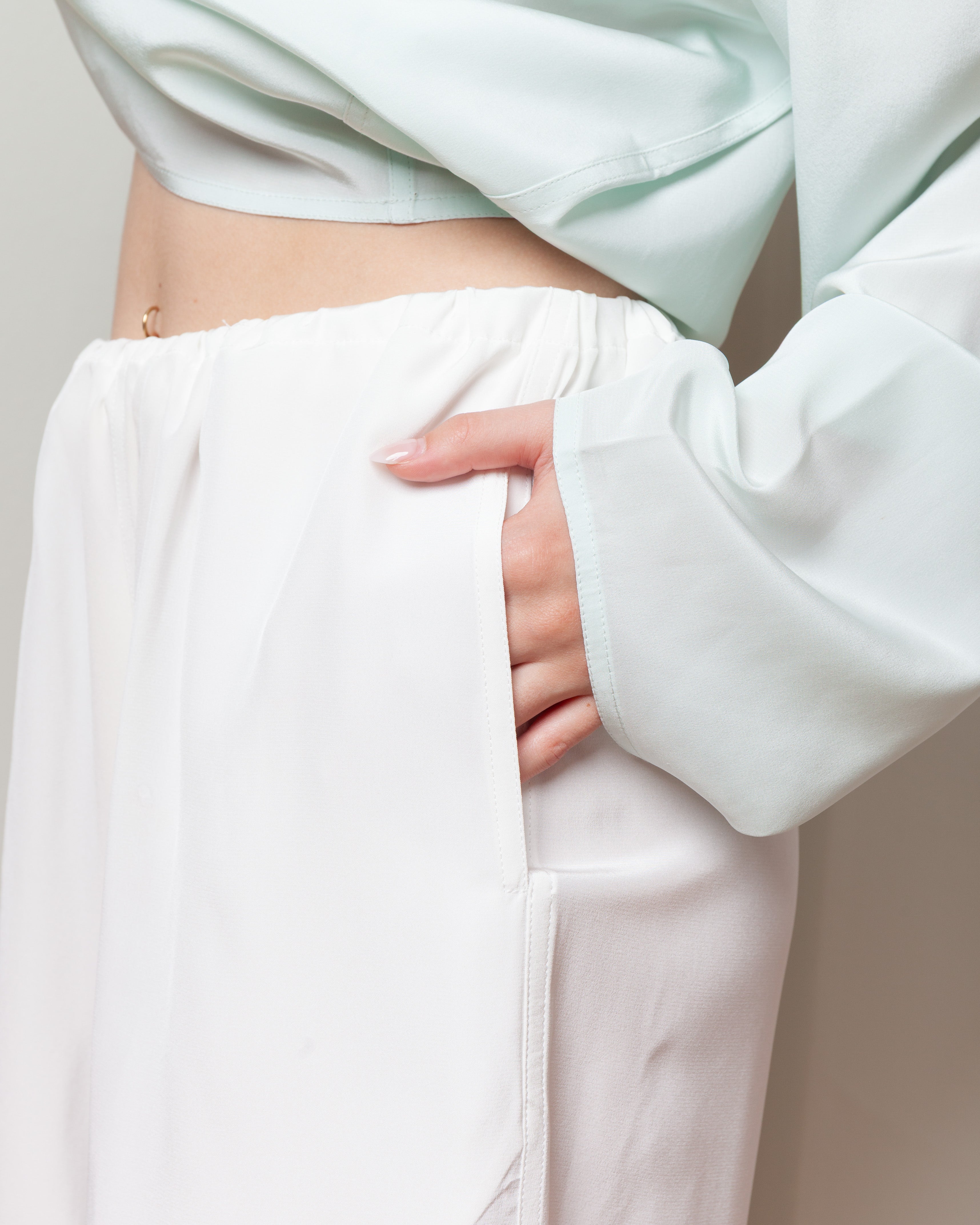 Elastic Waist Silk Long Short - Off-White