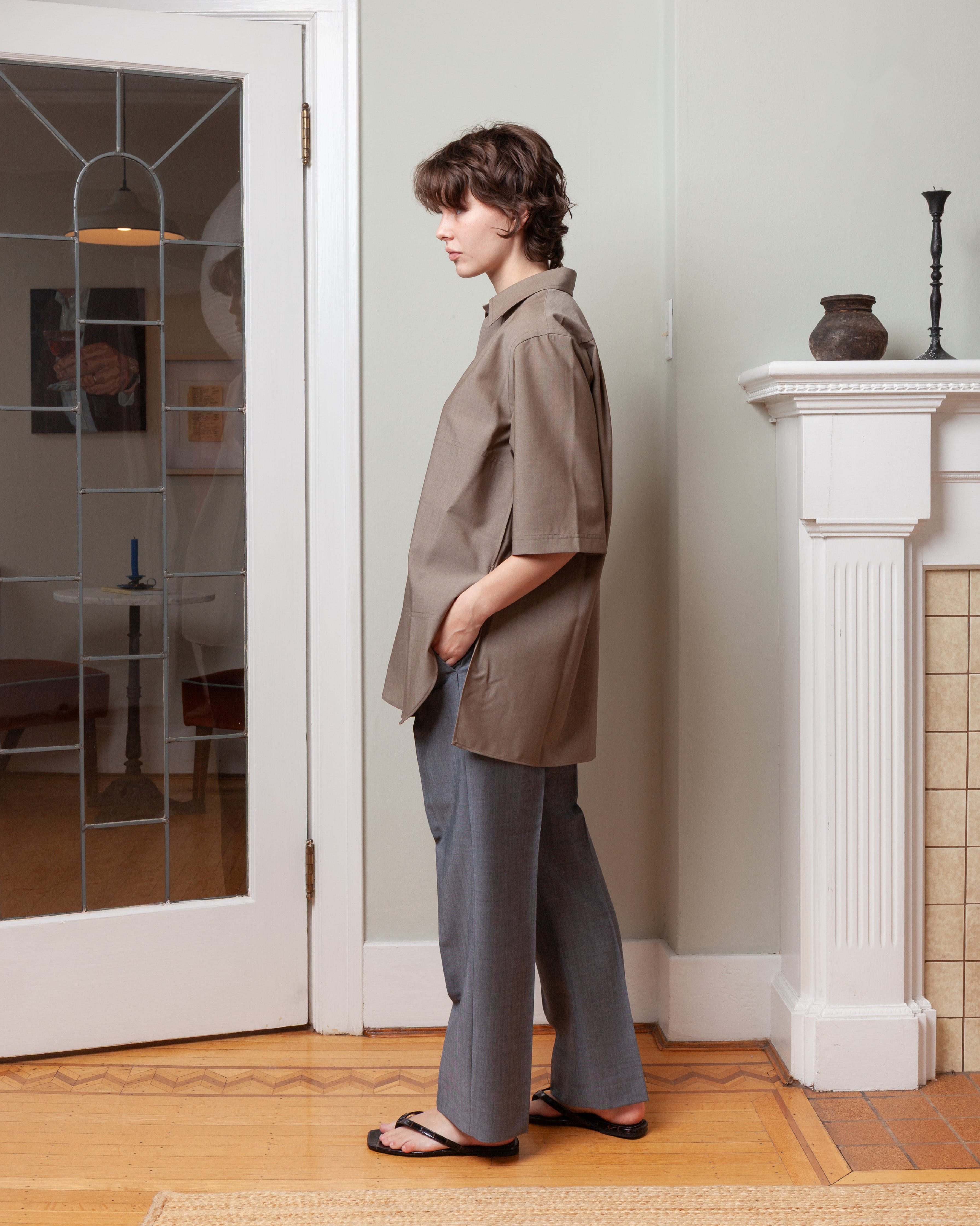 Short Sleeve Shirtjacket With Hidden Closure - Quartz