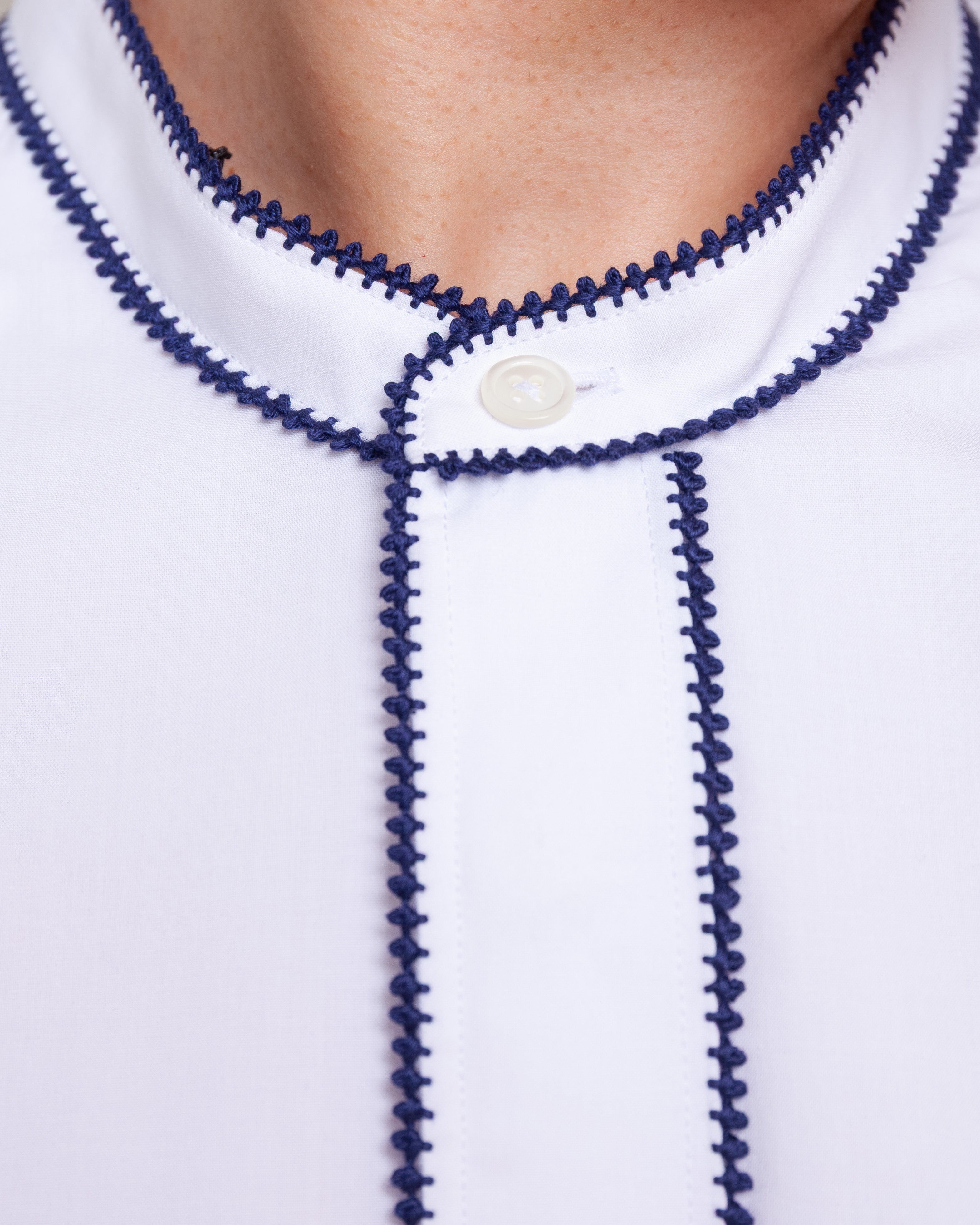 Stitch Embroidered Painter's Shirt - White Voile/Navy