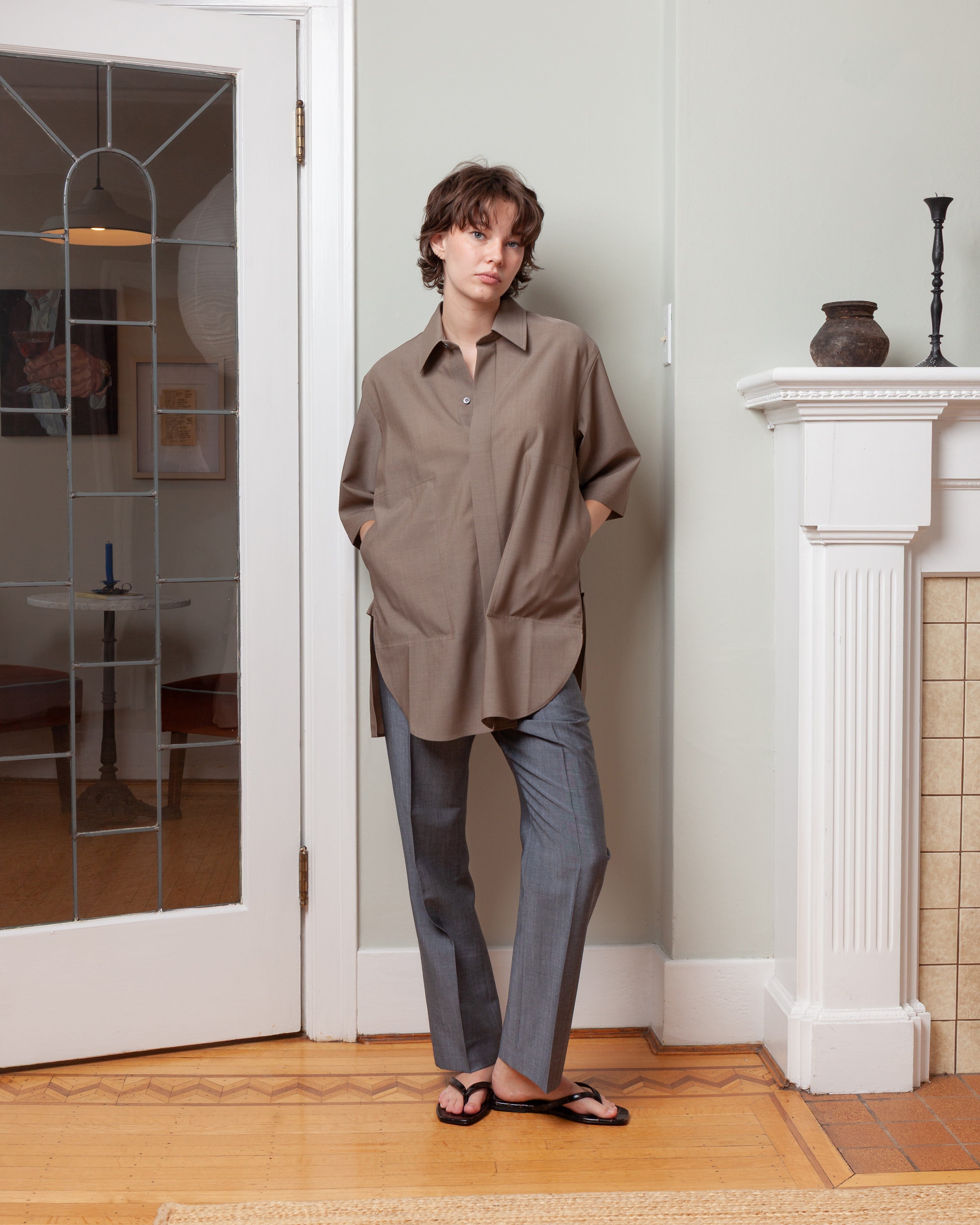 Short Sleeve Shirtjacket With Hidden Closure - Quartz