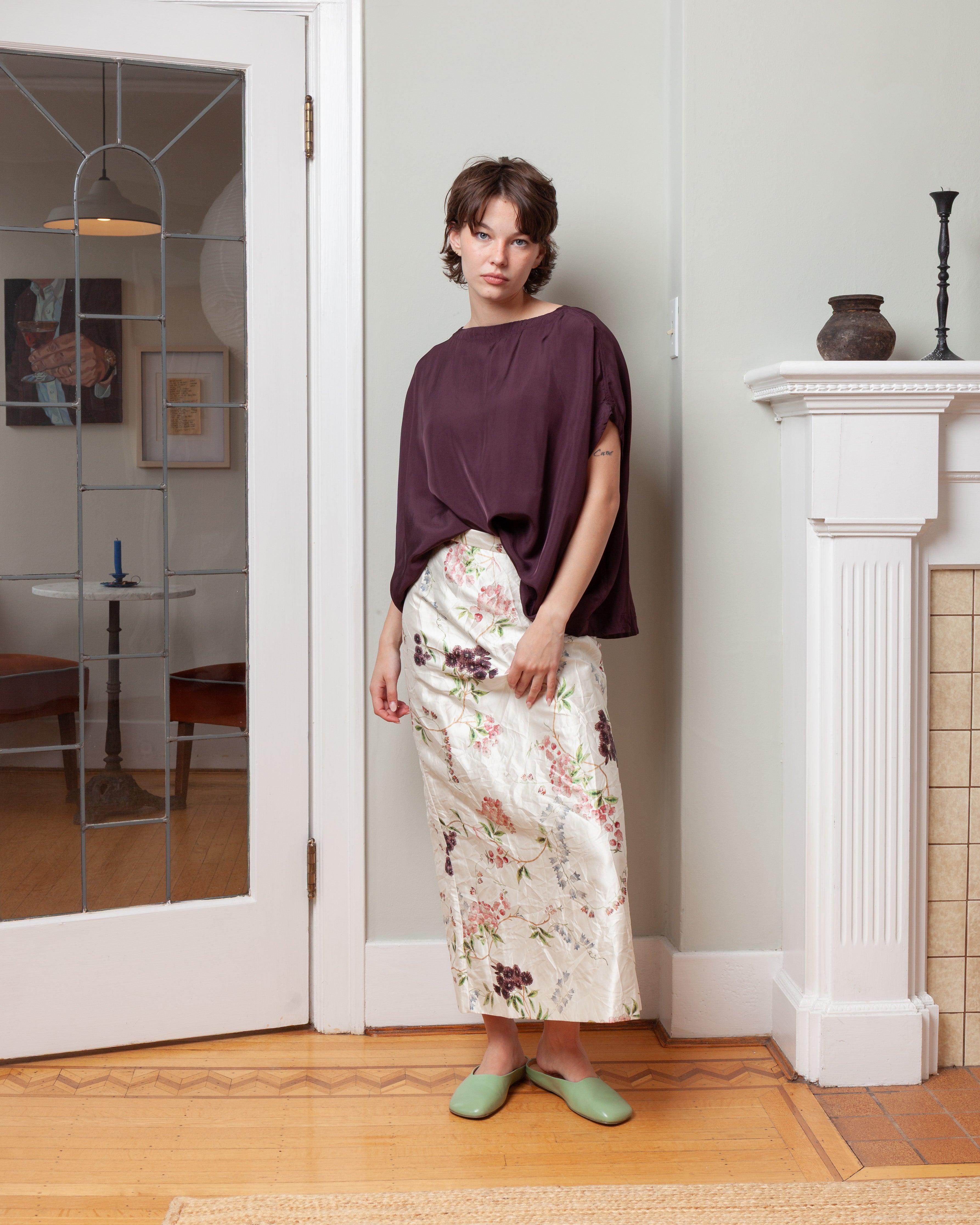 Erdem-Textured Satin Midi Pencil Skirt - French Chintz Multi-Skirts-Boboli-Vancouver-Canada