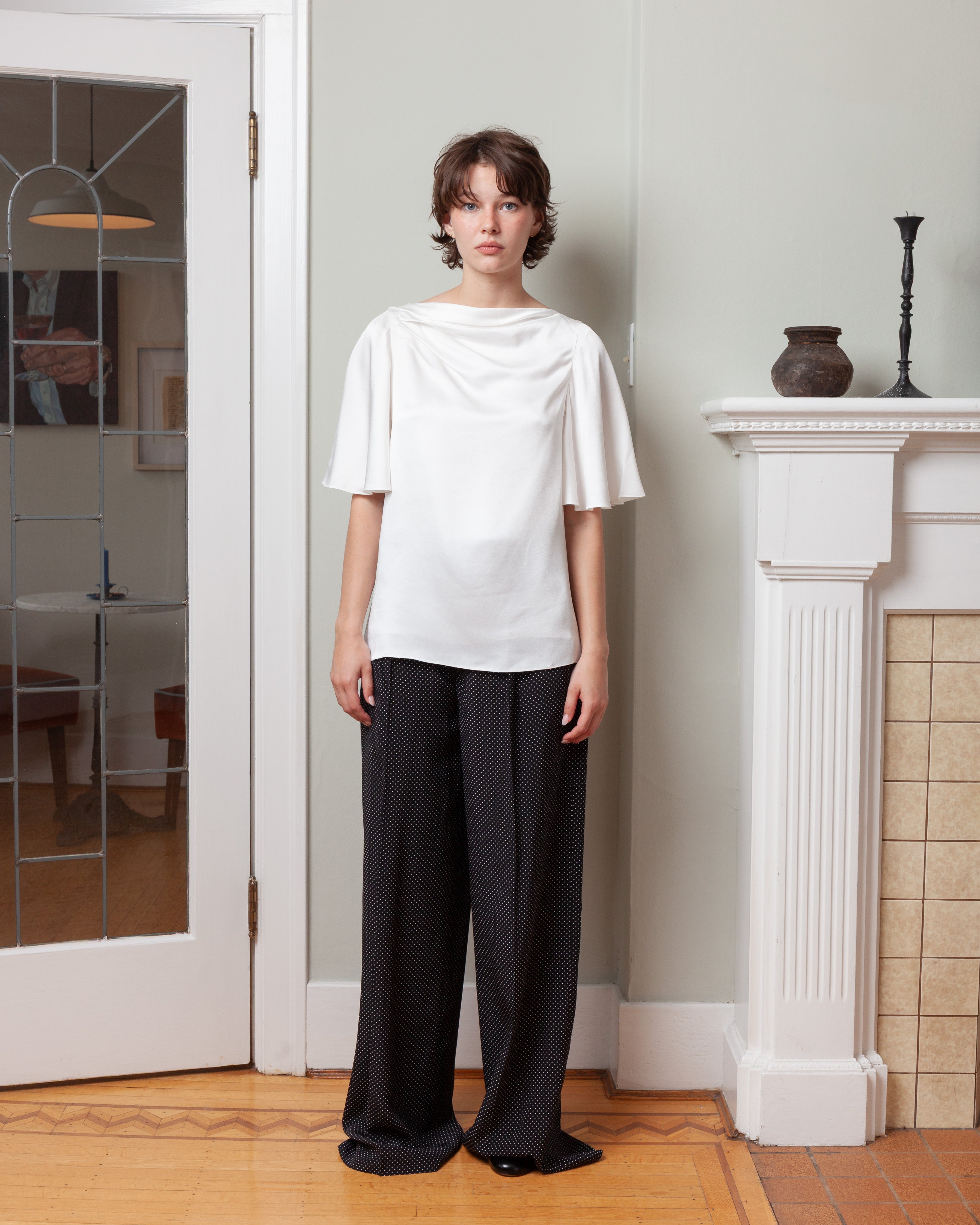Erdem-Draped Short Sleeve Top - Ivory-Tops-Boboli-Vancouver-Canada