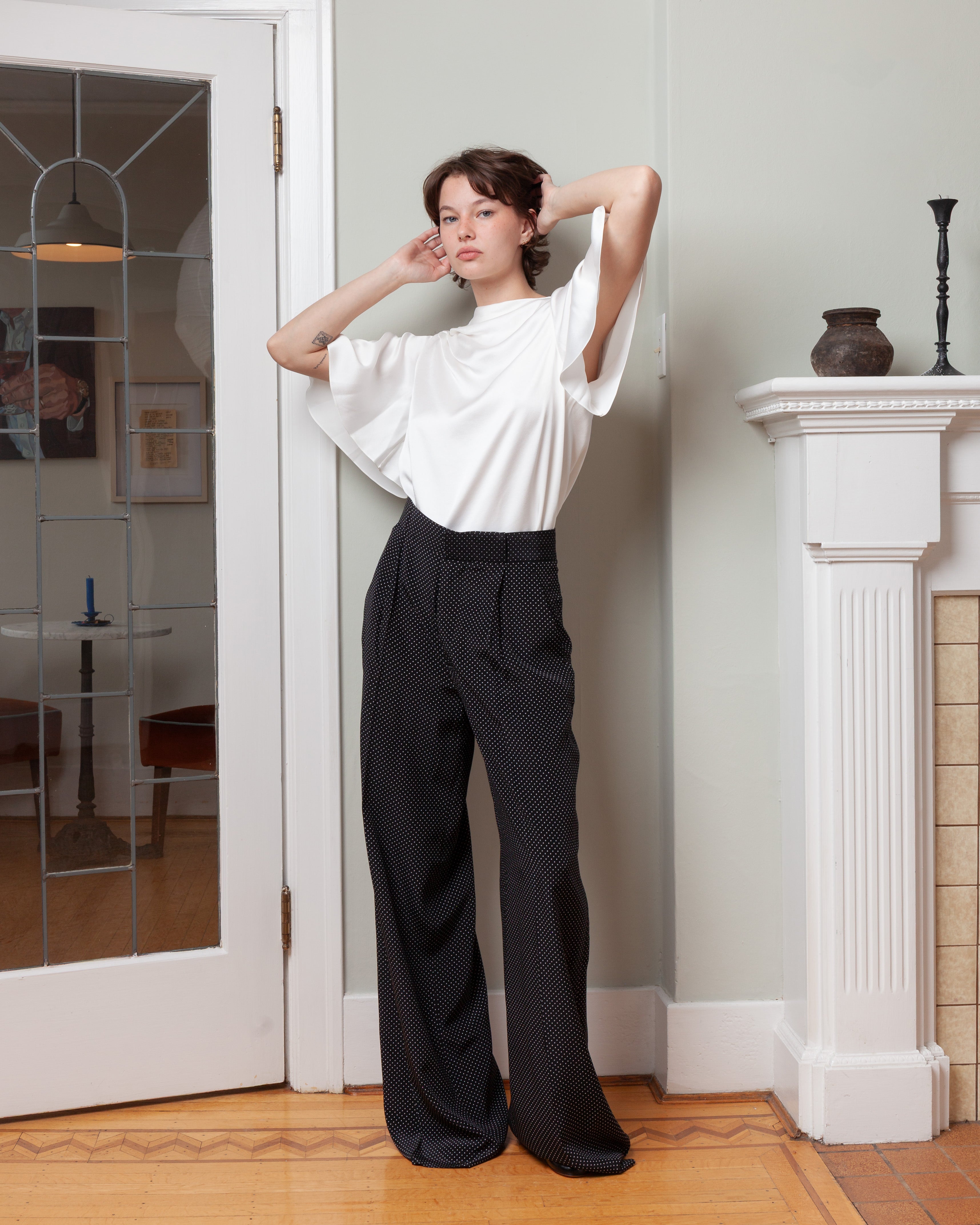 Erdem-Draped Short Sleeve Top - Ivory-Tops-Boboli-Vancouver-Canada