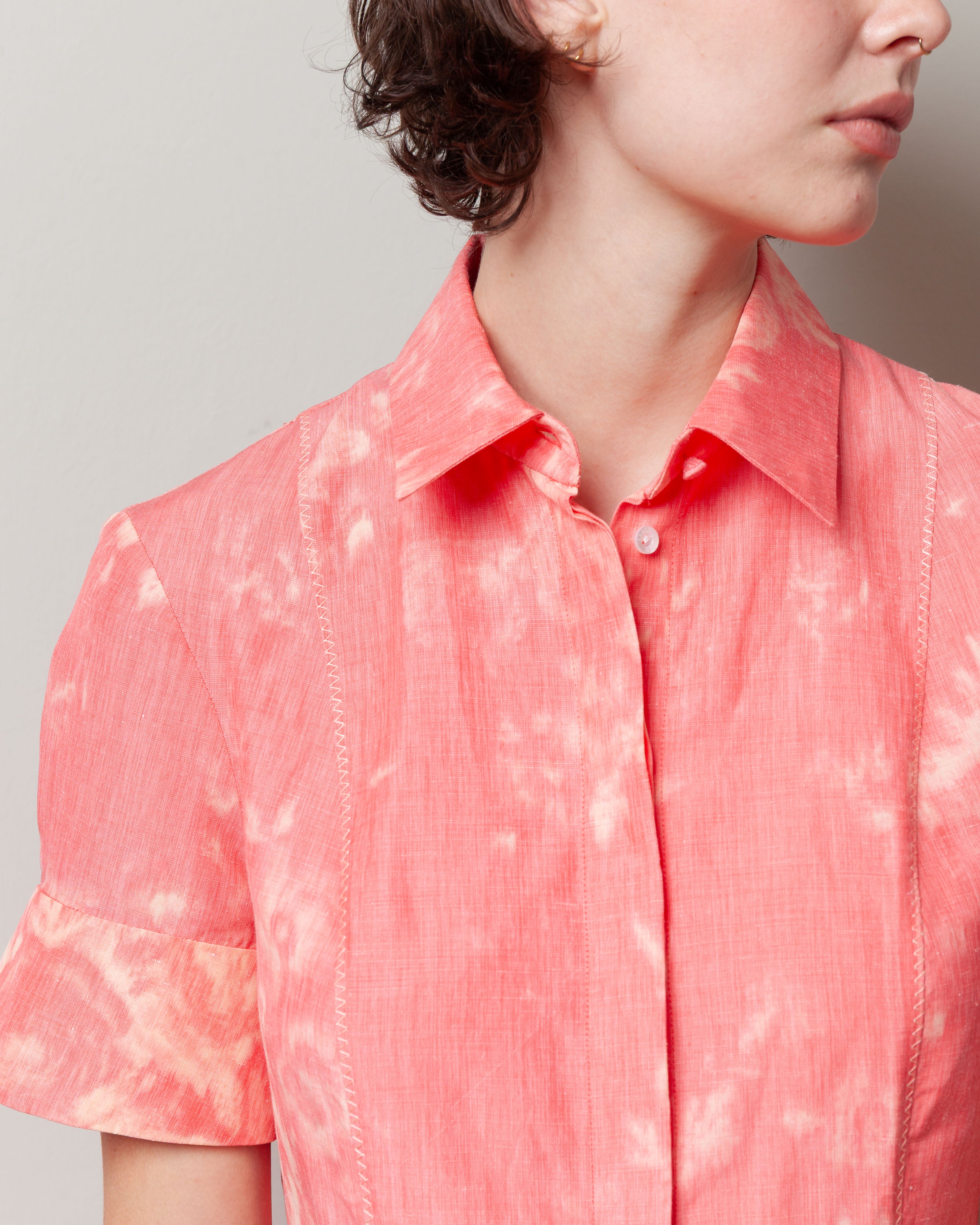 Erdem-Floral Print Linen Chine Midi Shirt Dress - Coral-Dresses-Boboli-Vancouver-Canada