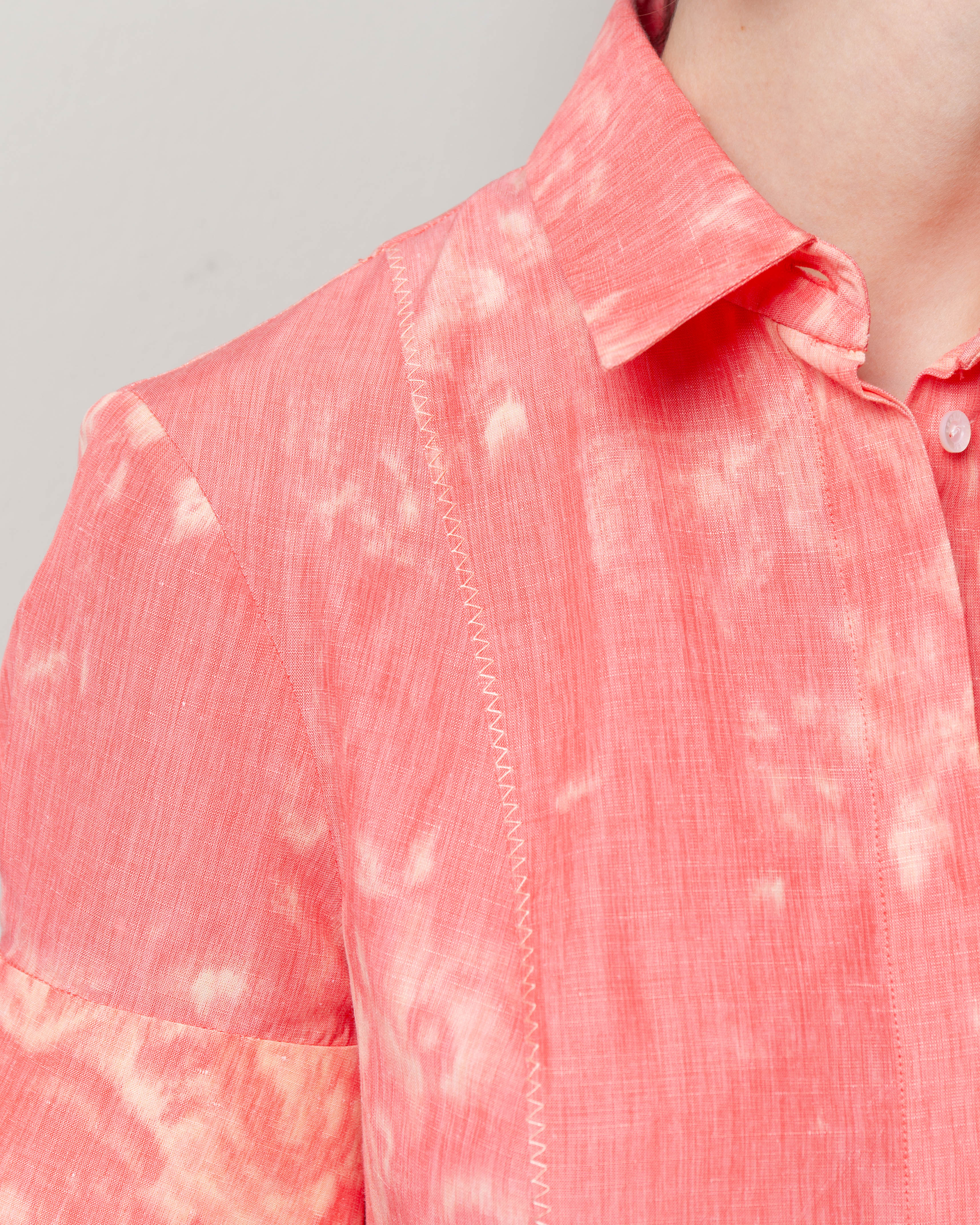 Erdem-Floral Print Linen Chine Midi Shirt Dress - Coral-Dresses-Boboli-Vancouver-Canada