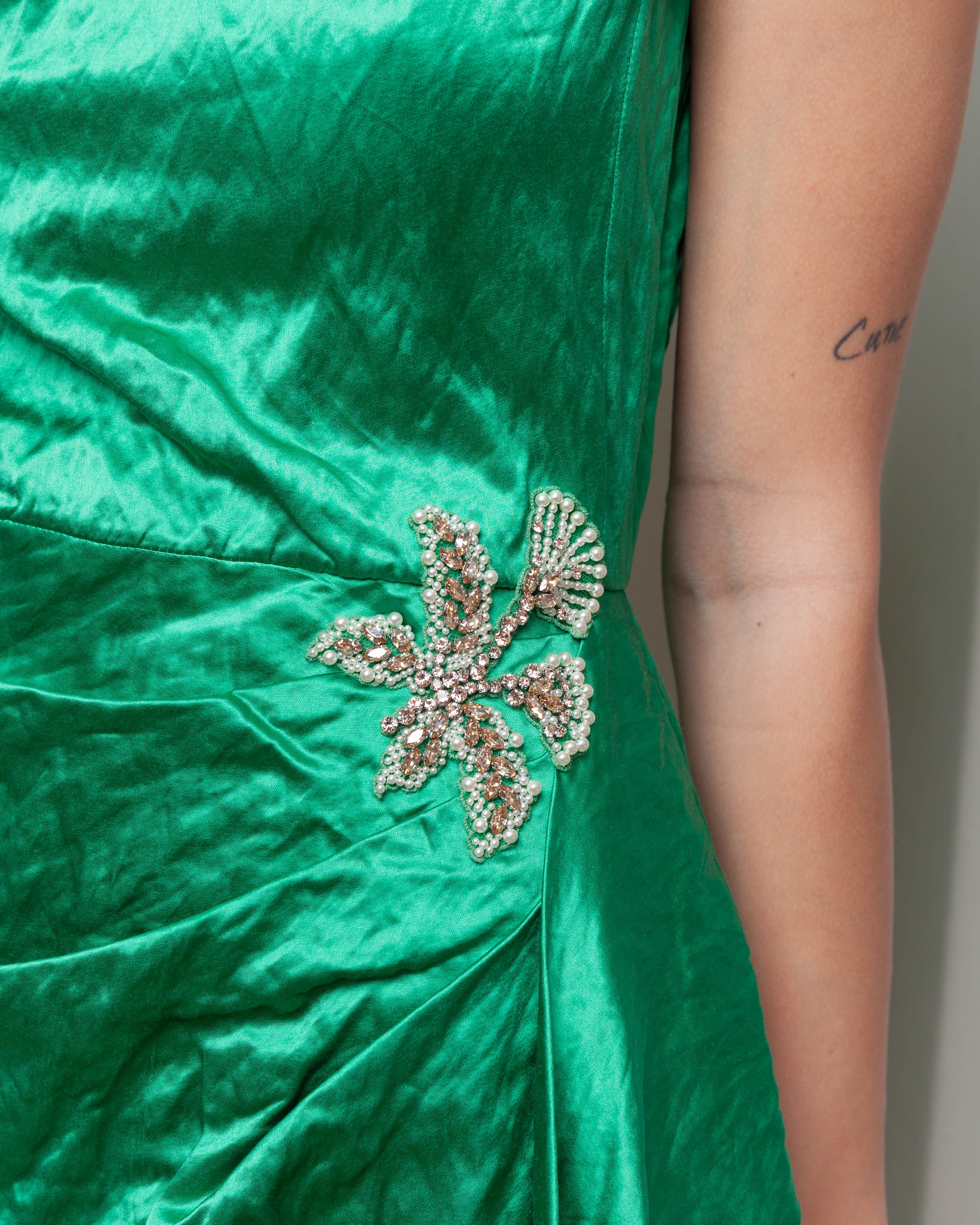 Erdem-Embellished Textured Satin Draped Gown - Sea Green-Dresses-Boboli-Vancouver-Canada