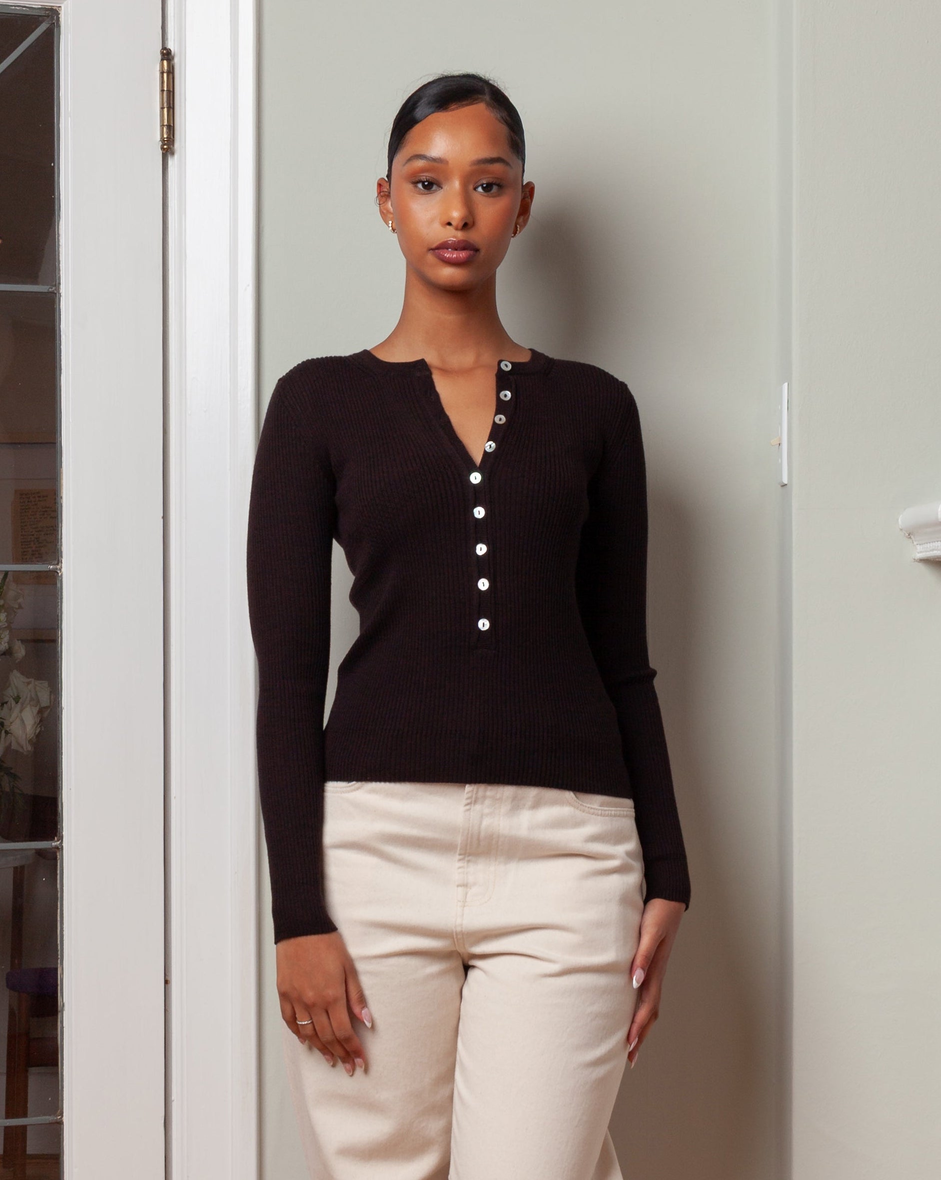 Nackiye-Insider Knit Top - Bitter Choco-Tops-Boboli-Vancouver-Canada