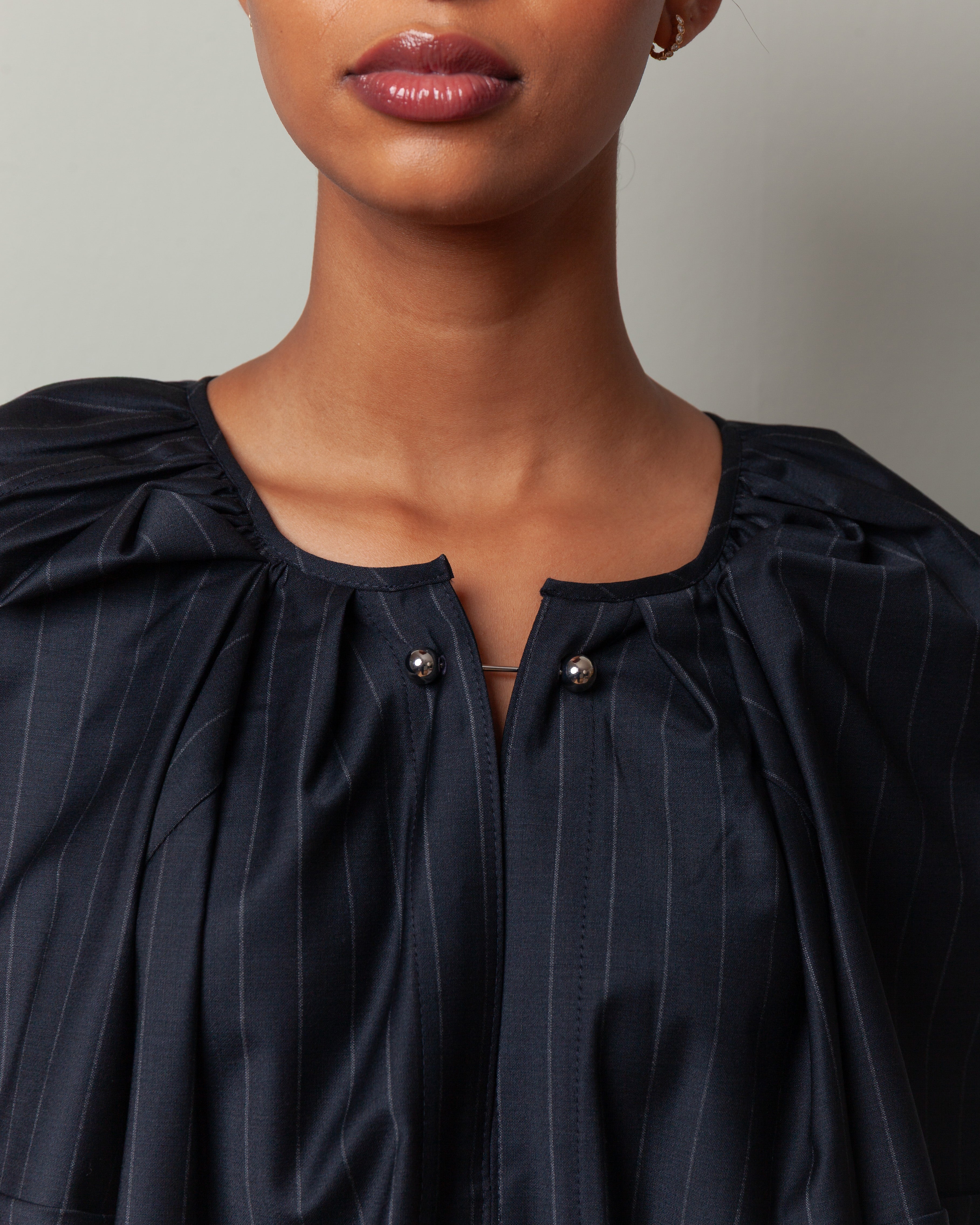 Nackiye-Grand Bazaar Short Sleeve Top - Charcoal Pinstripe-Tops-Boboli-Vancouver-Canada