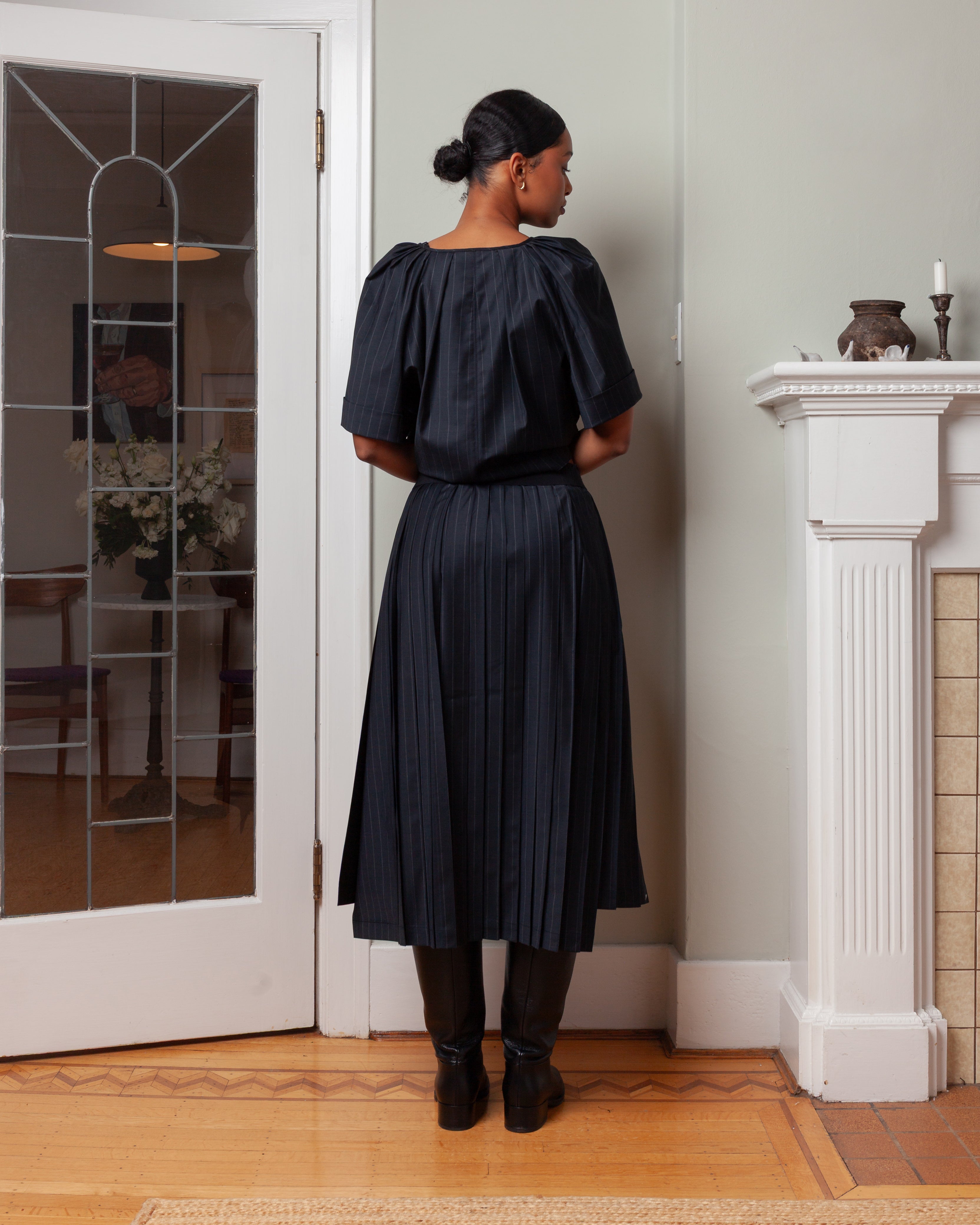 Nackiye-Joan Skirt - Charcoal Pinstripe-Skirts-Boboli-Vancouver-Canada