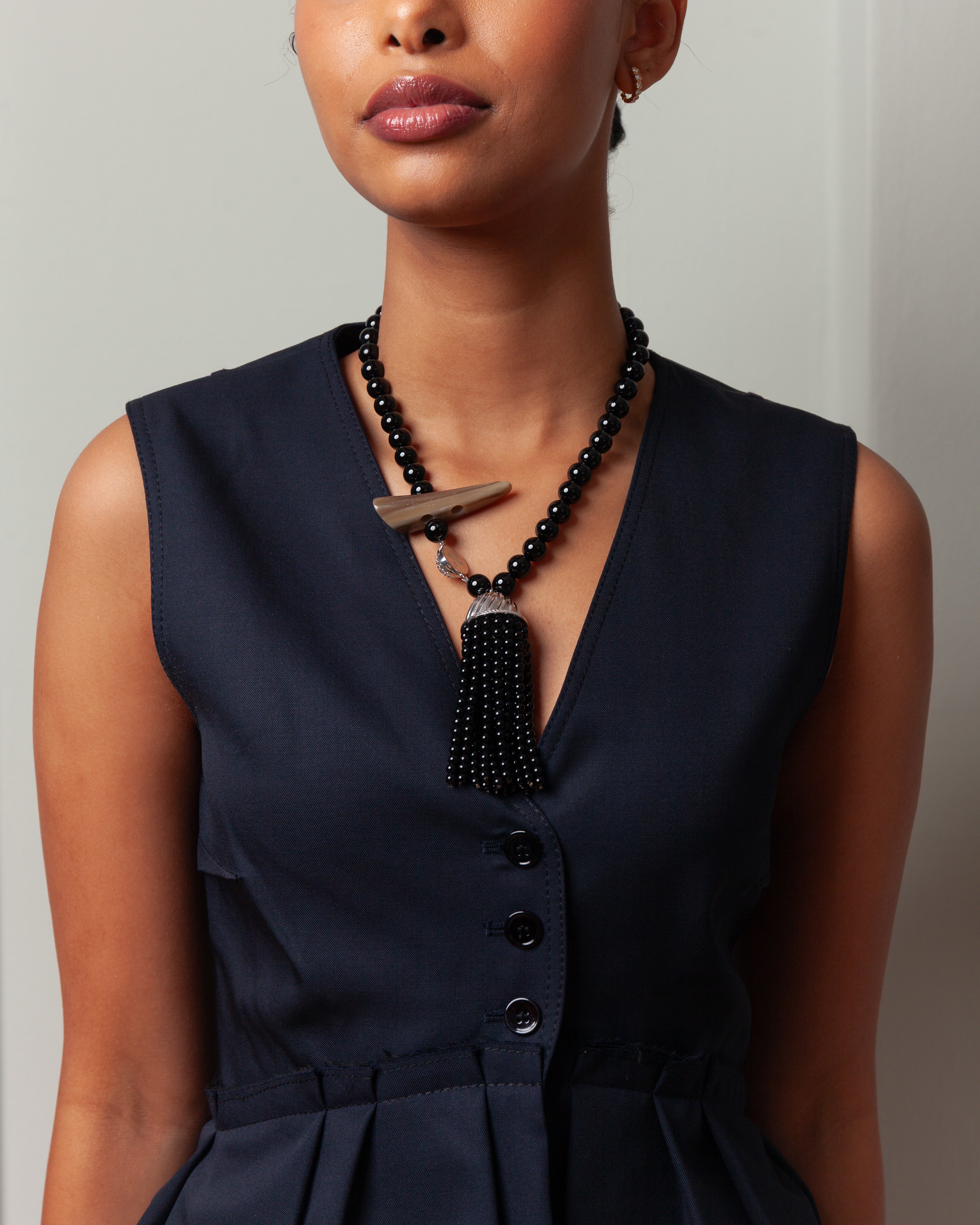 Nackiye-Petite Kiraz Onyx Necklace - Onyx/Silver-Jewellery-Boboli-Vancouver-Canada