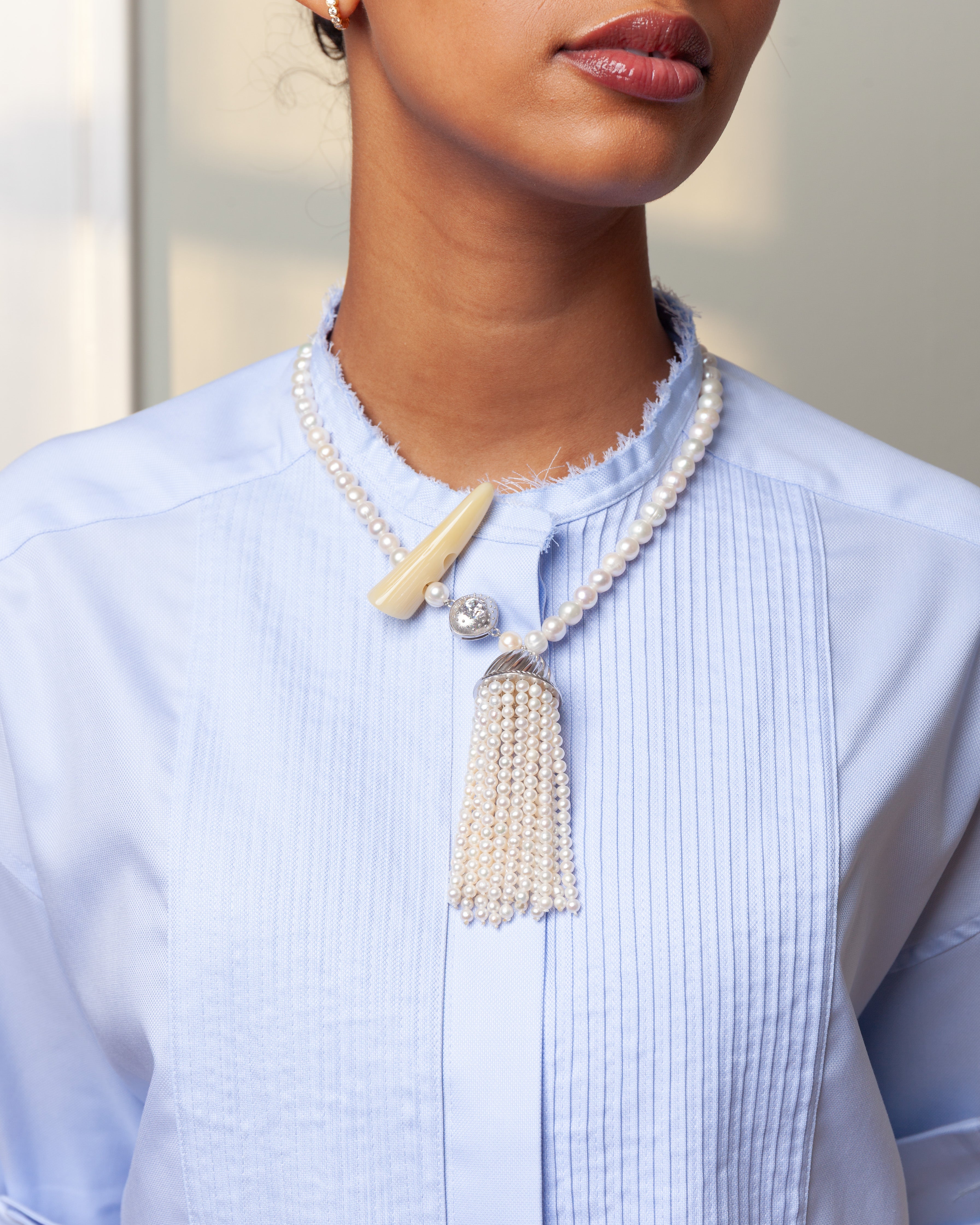 Nackiye-Petite Rengin Pearl Necklace - Pearl/Silver-Jewellery-Boboli-Vancouver-Canada