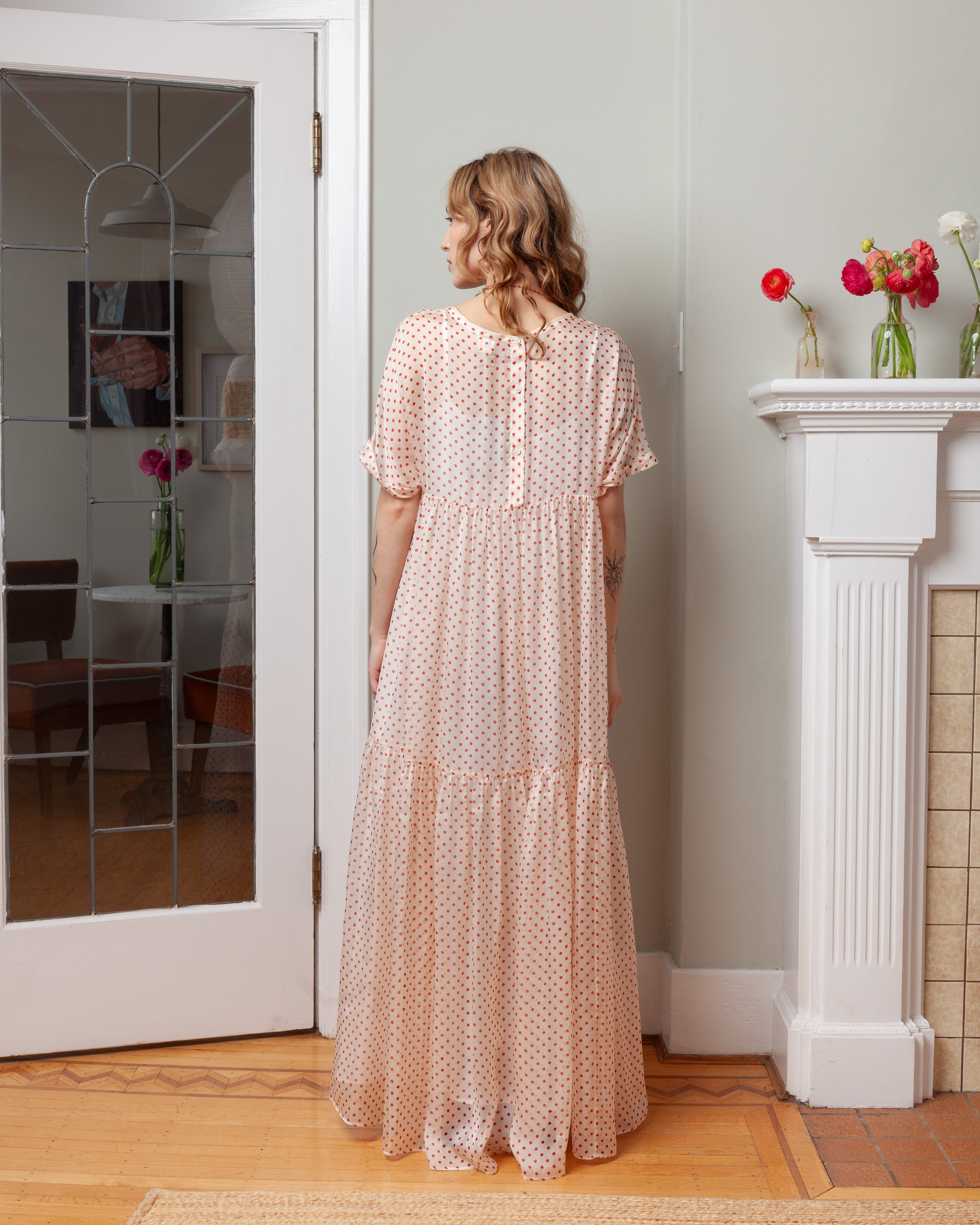 Aspesi-Silk Polka Dot Dress s/sl - Natural-Dresses-Boboli-Vancouver-Canada