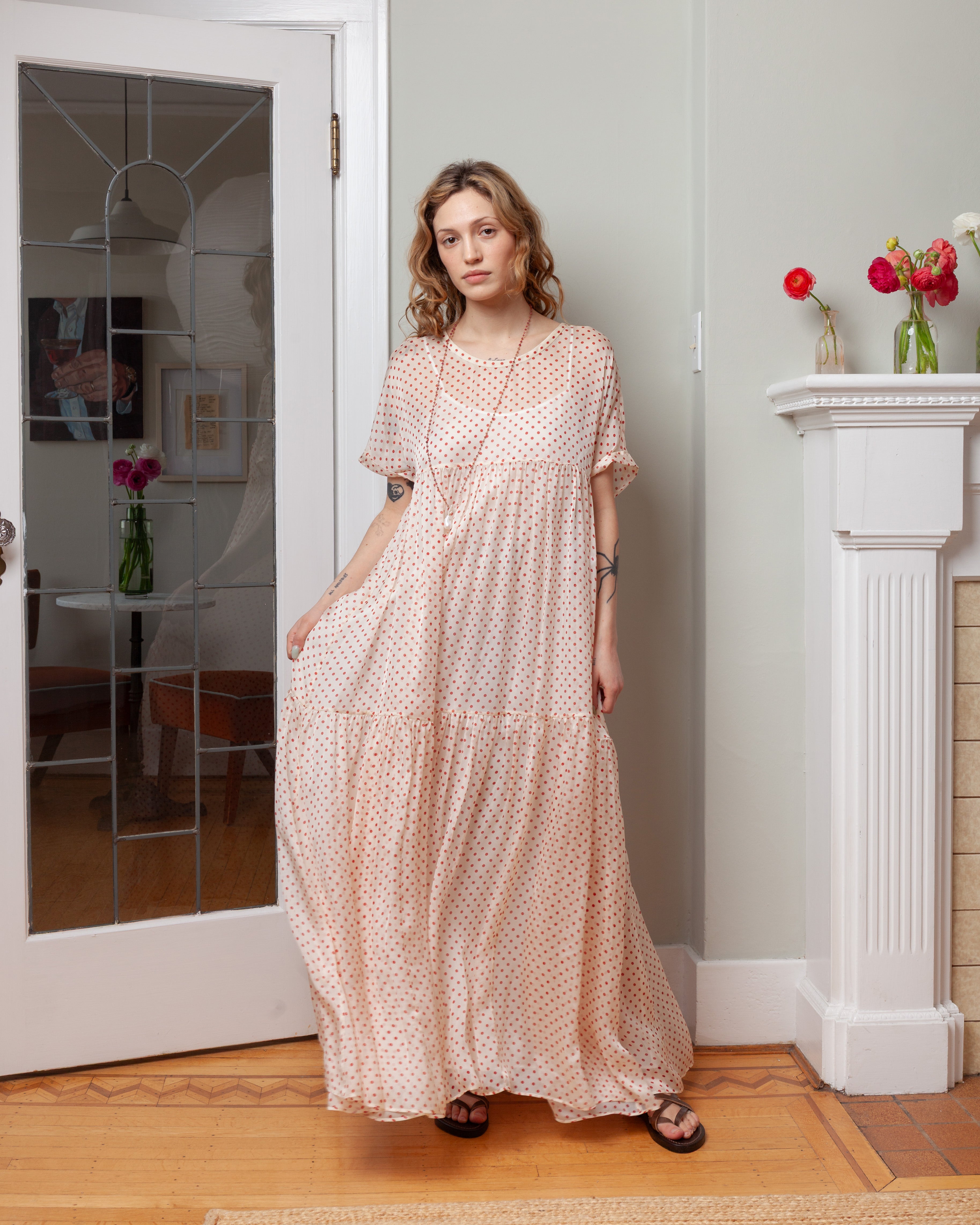 Aspesi-Silk Polka Dot Dress s/sl - Natural-Dresses-Boboli-Vancouver-Canada