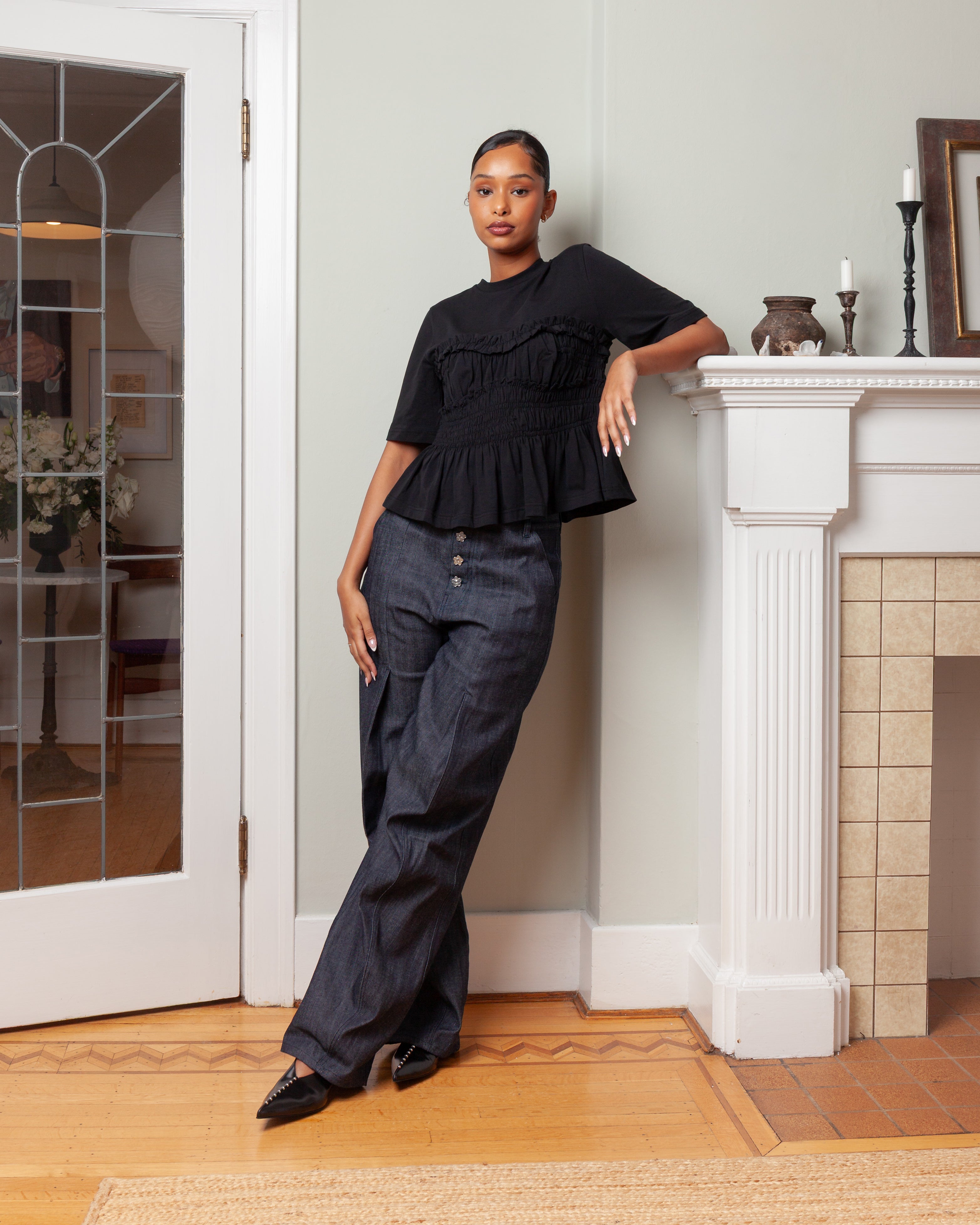 Cecilie Bahnsen-Carmela Denim Trousers - Indigo-Pants-Boboli-Vancouver-Canada