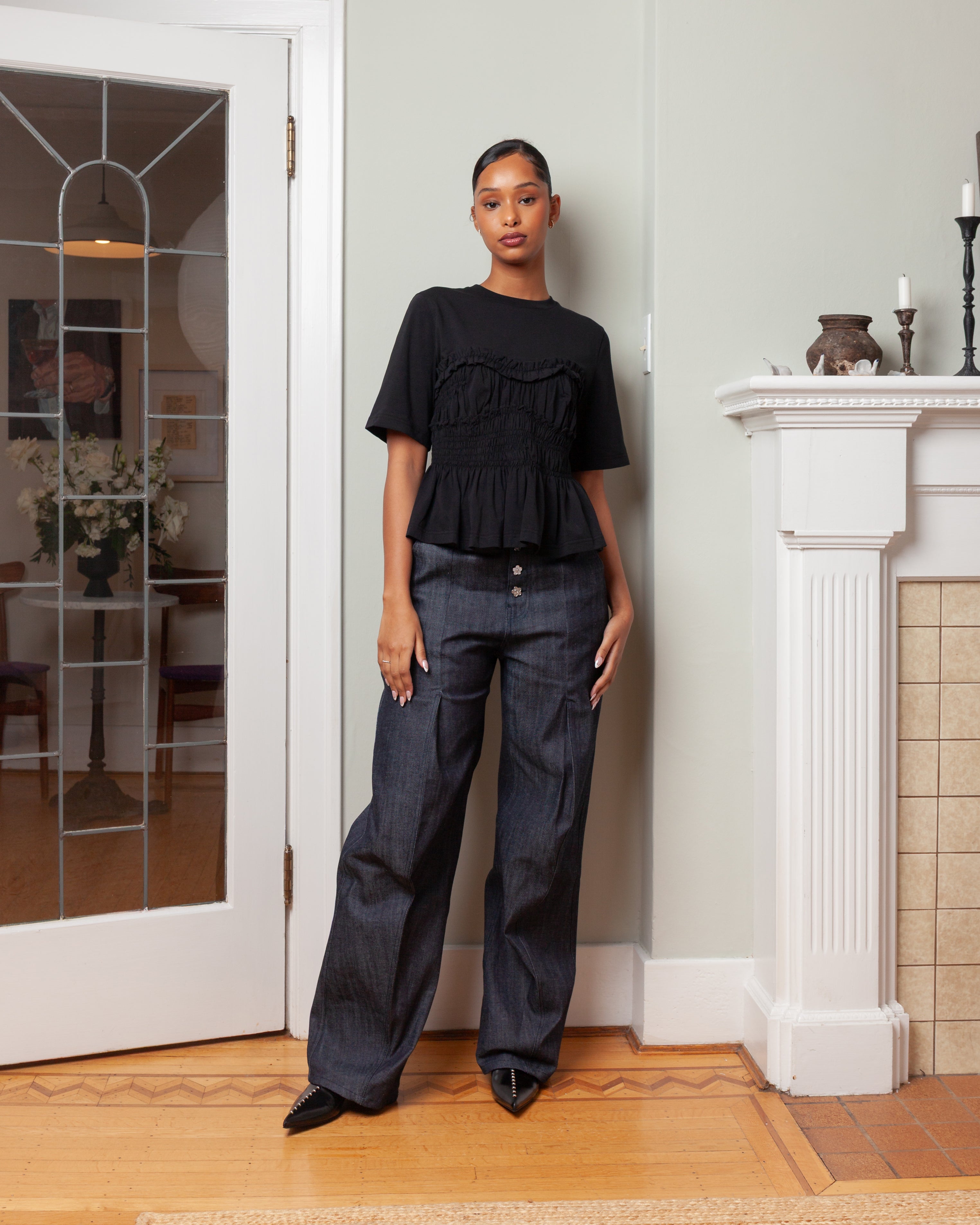 Cecilie Bahnsen-Carmela Denim Trousers - Indigo-Pants-Boboli-Vancouver-Canada