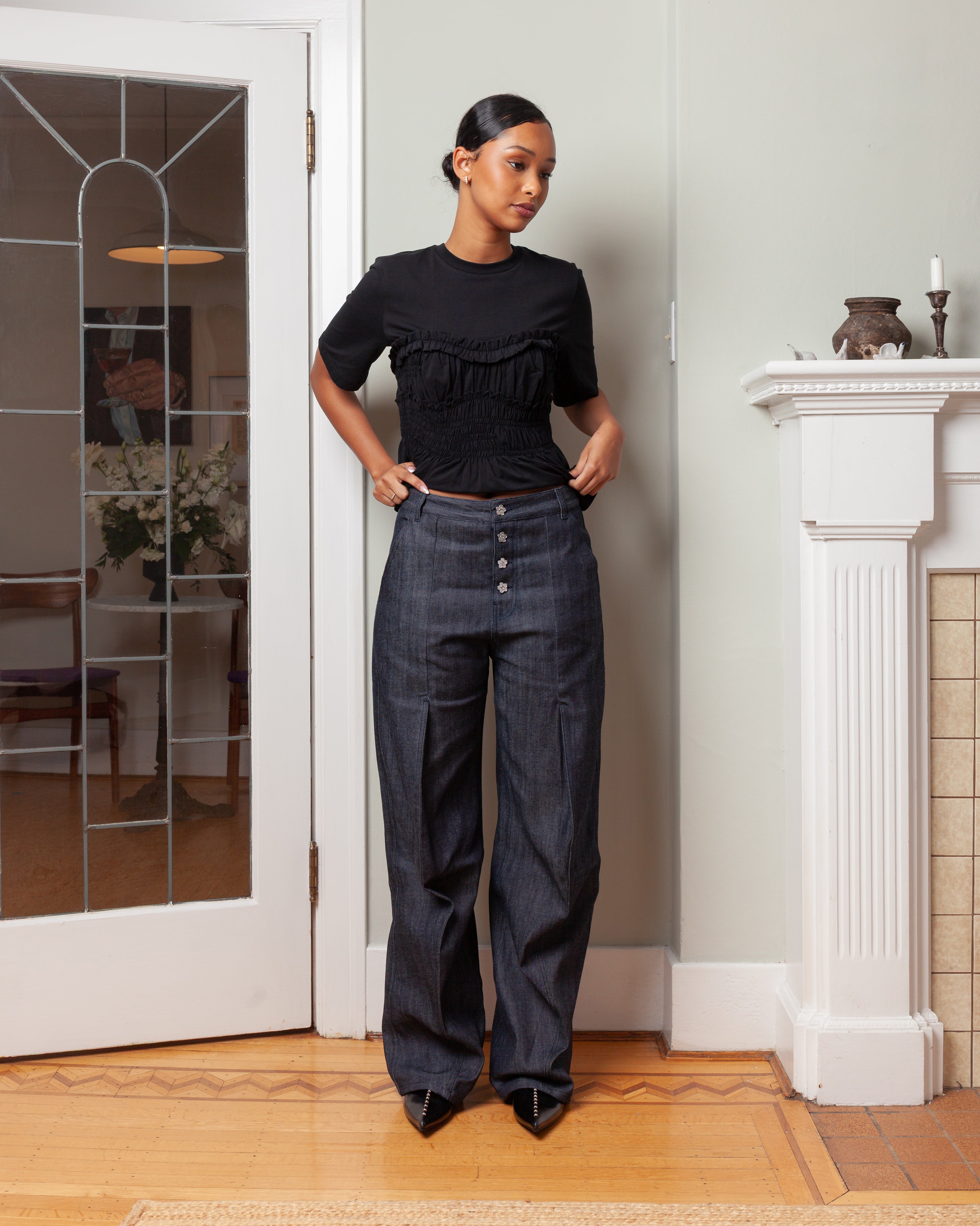 Cecilie Bahnsen-Carmela Denim Trousers - Indigo-Pants-Boboli-Vancouver-Canada