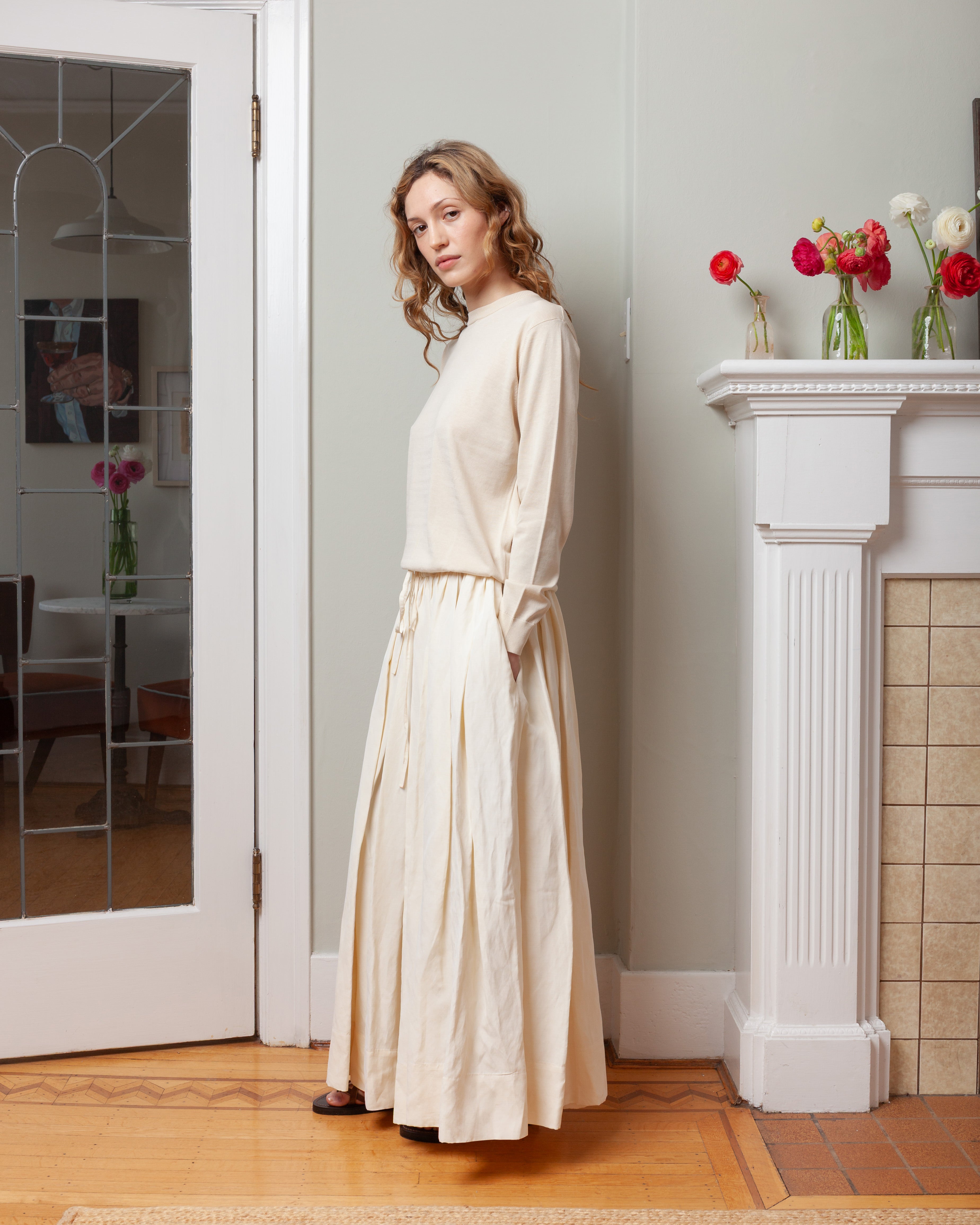 Aspesi-Linen Blend Full Skirt - Cream-Skirts-Boboli-Vancouver-Canada