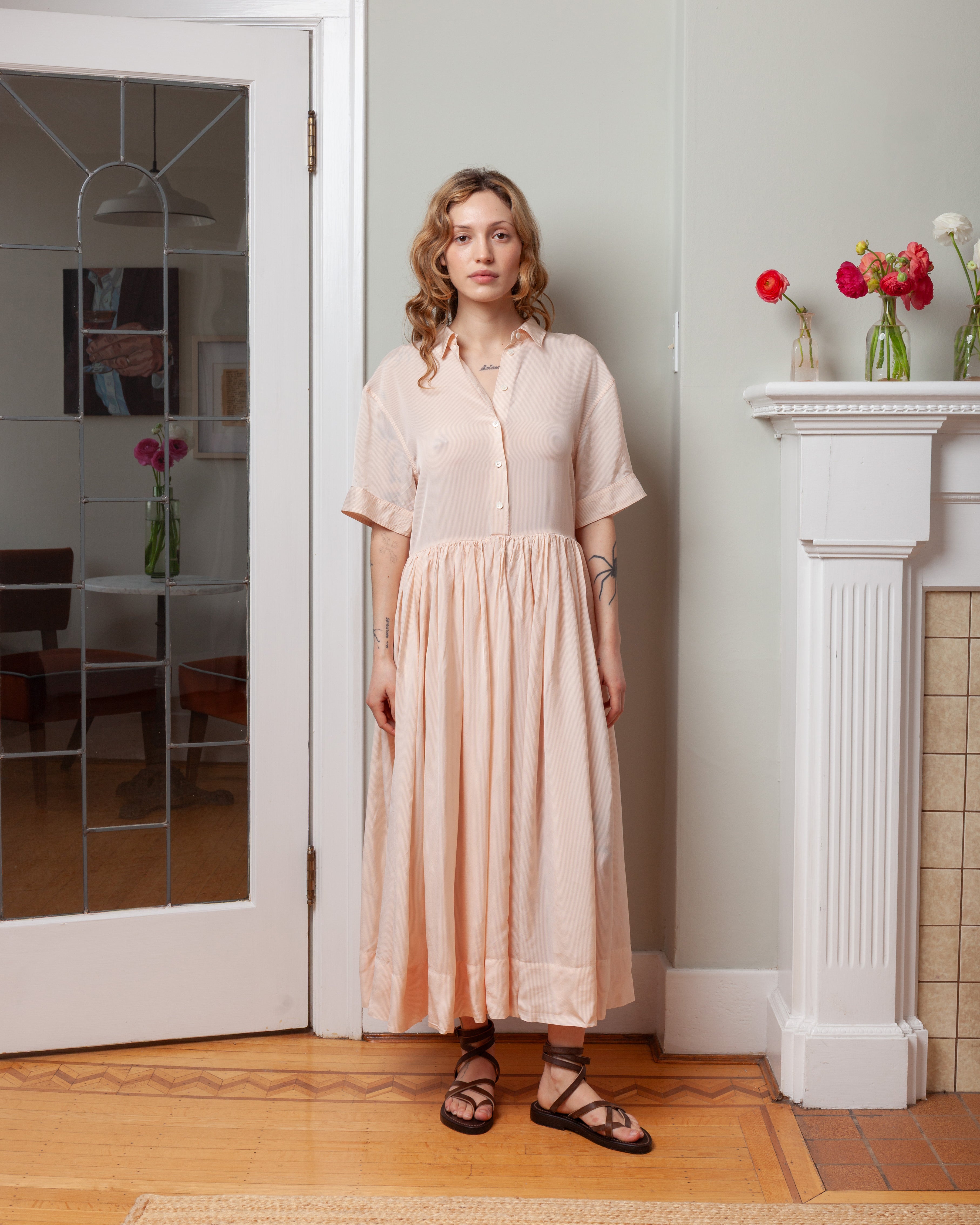 Aspesi-Viscose Blend Pin Stripe Dress - Red Stripe-Dresses-Boboli-Vancouver-Canada