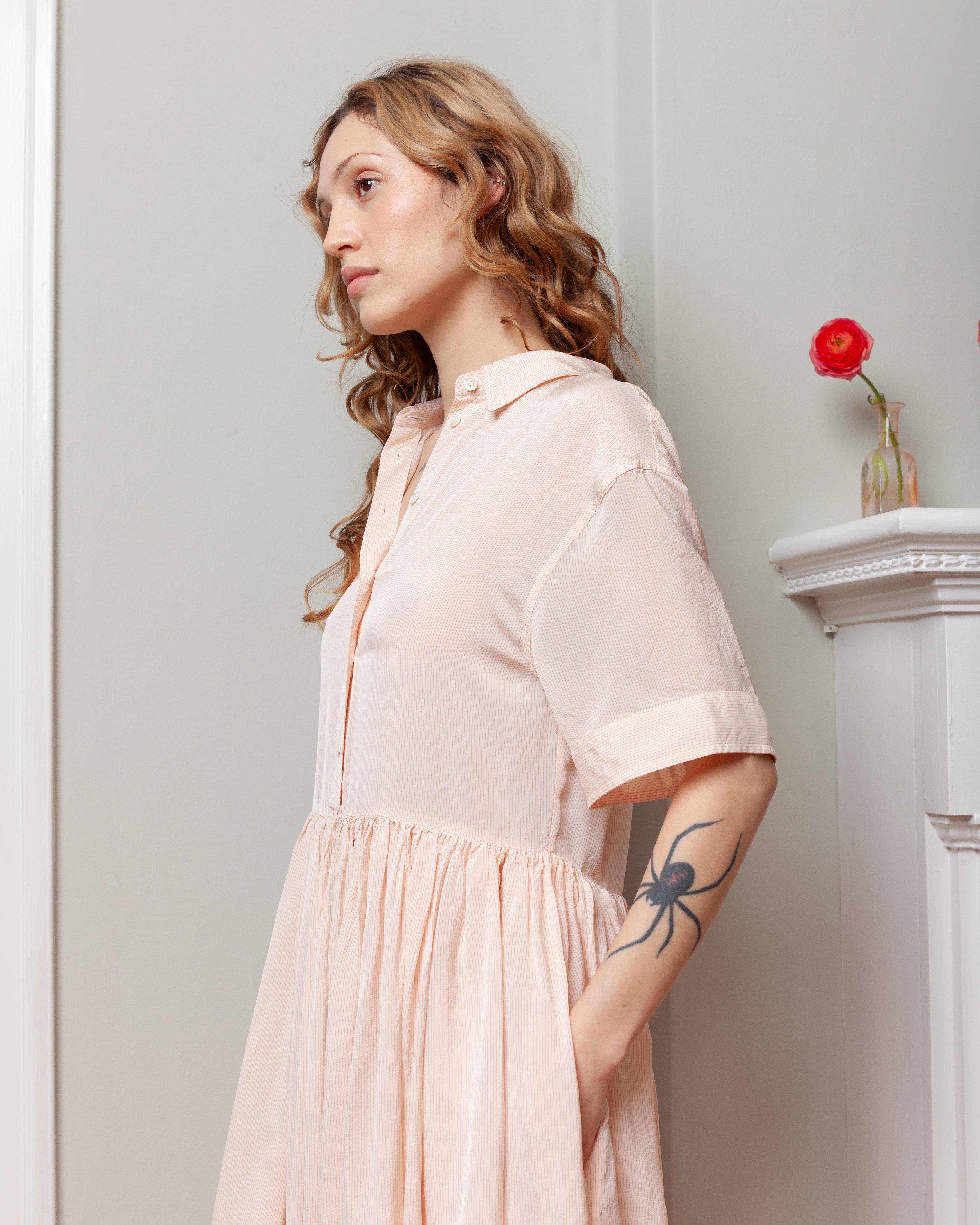 Aspesi-Viscose Blend Pin Stripe Dress - Red Stripe-Dresses-Boboli-Vancouver-Canada