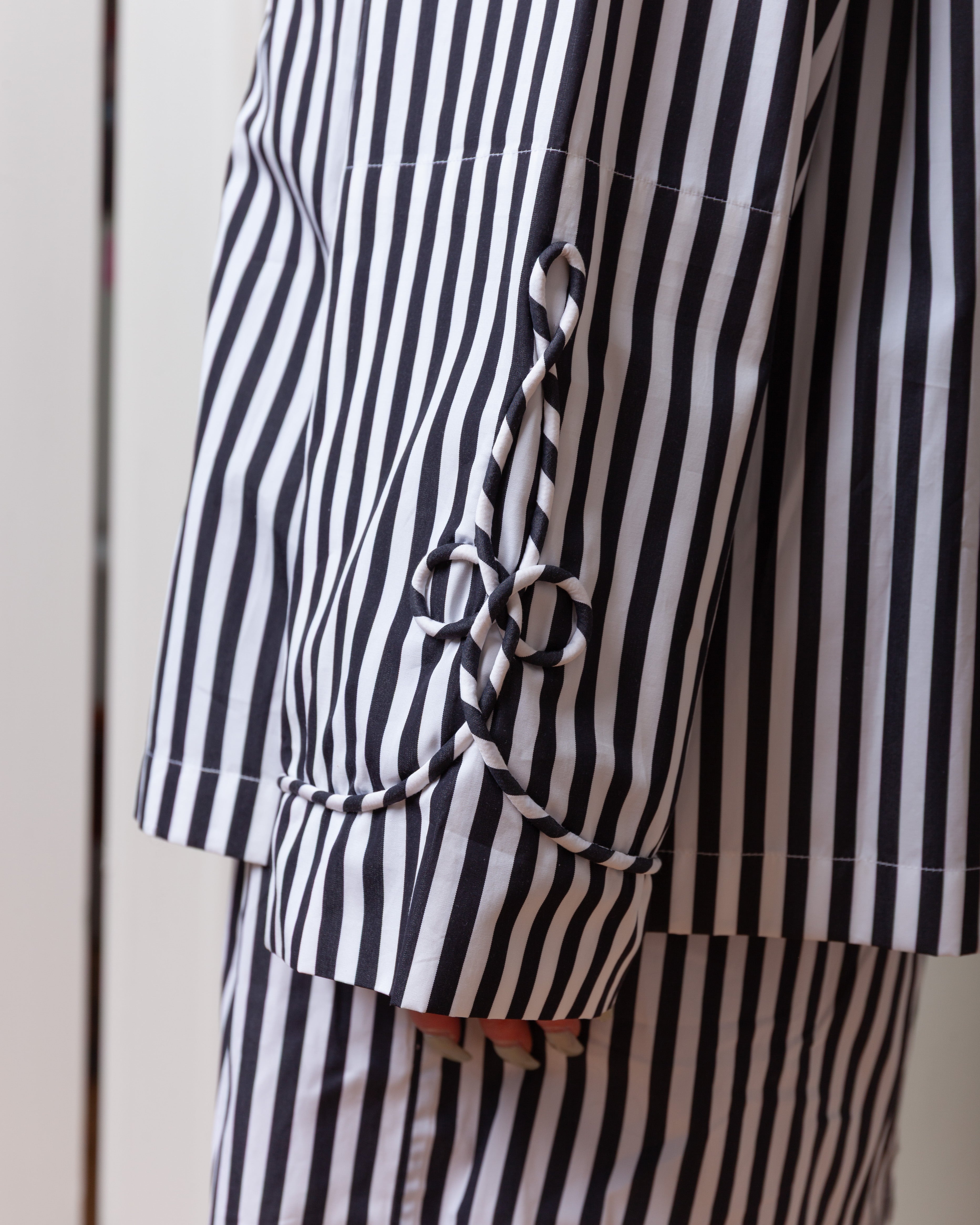 Embroidered Smoking Jacket - Black & White