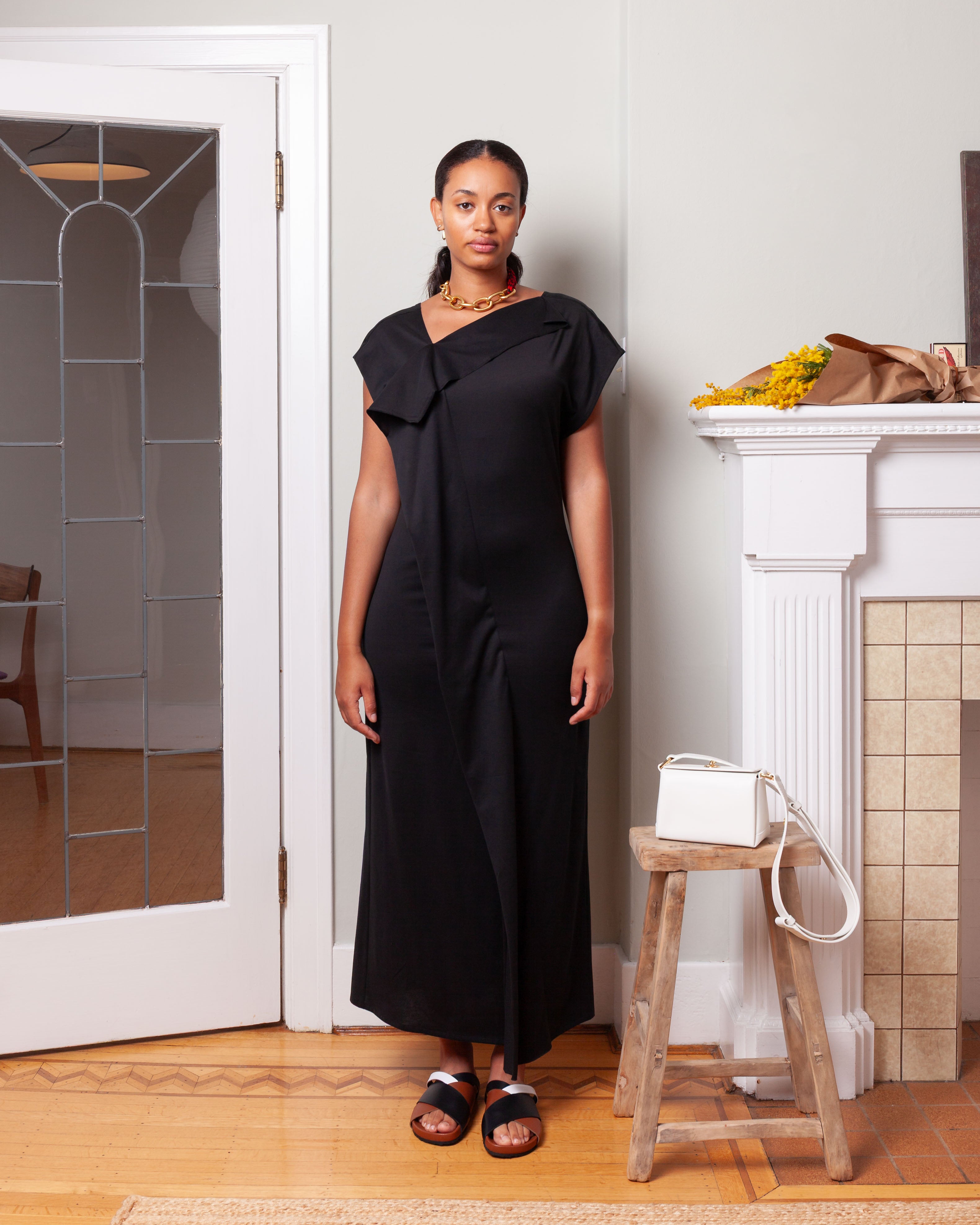 Plan C-Cotton Knit Long Dress - Black-Dresses-Boboli-Vancouver-Canada